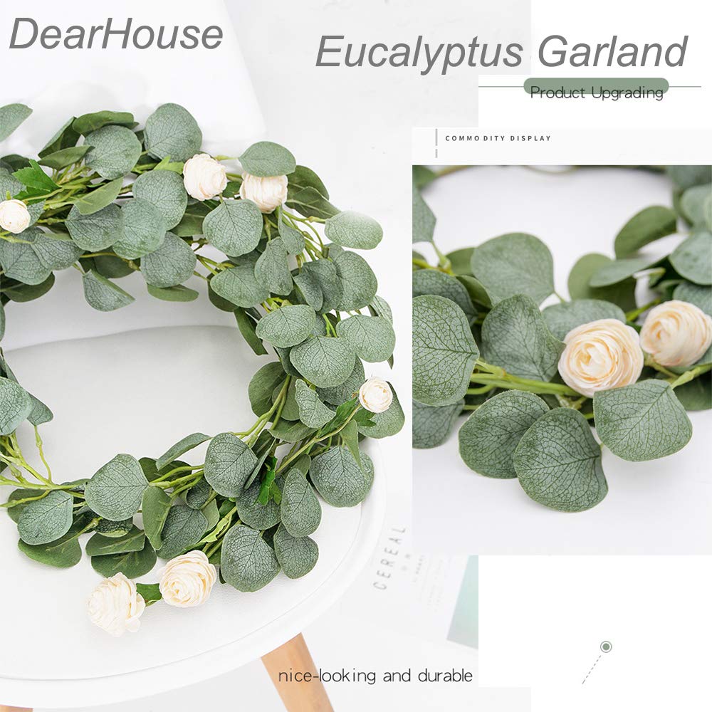 DearHouse 4Pack Artificial Eucalyptus Garland Faux Silk Eucalyptus Leaves Vines Handmade Garland Greenery Wedding Backdrop Arch Wall Decor …