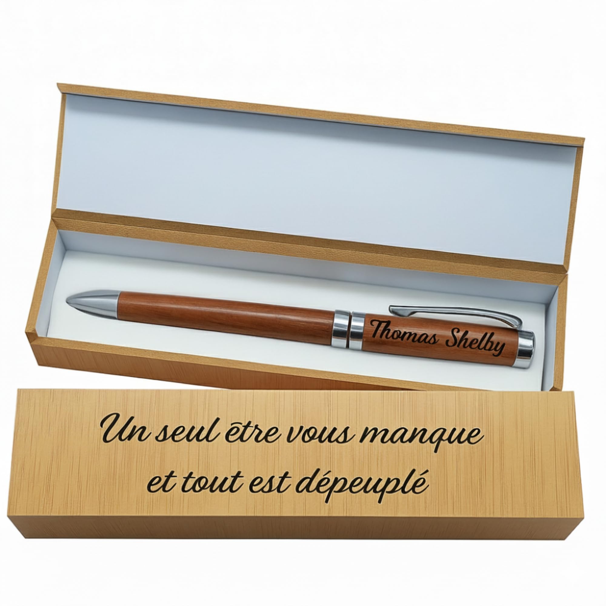 Stylo en bois luxe personnalisé coffret cadeau gravé original