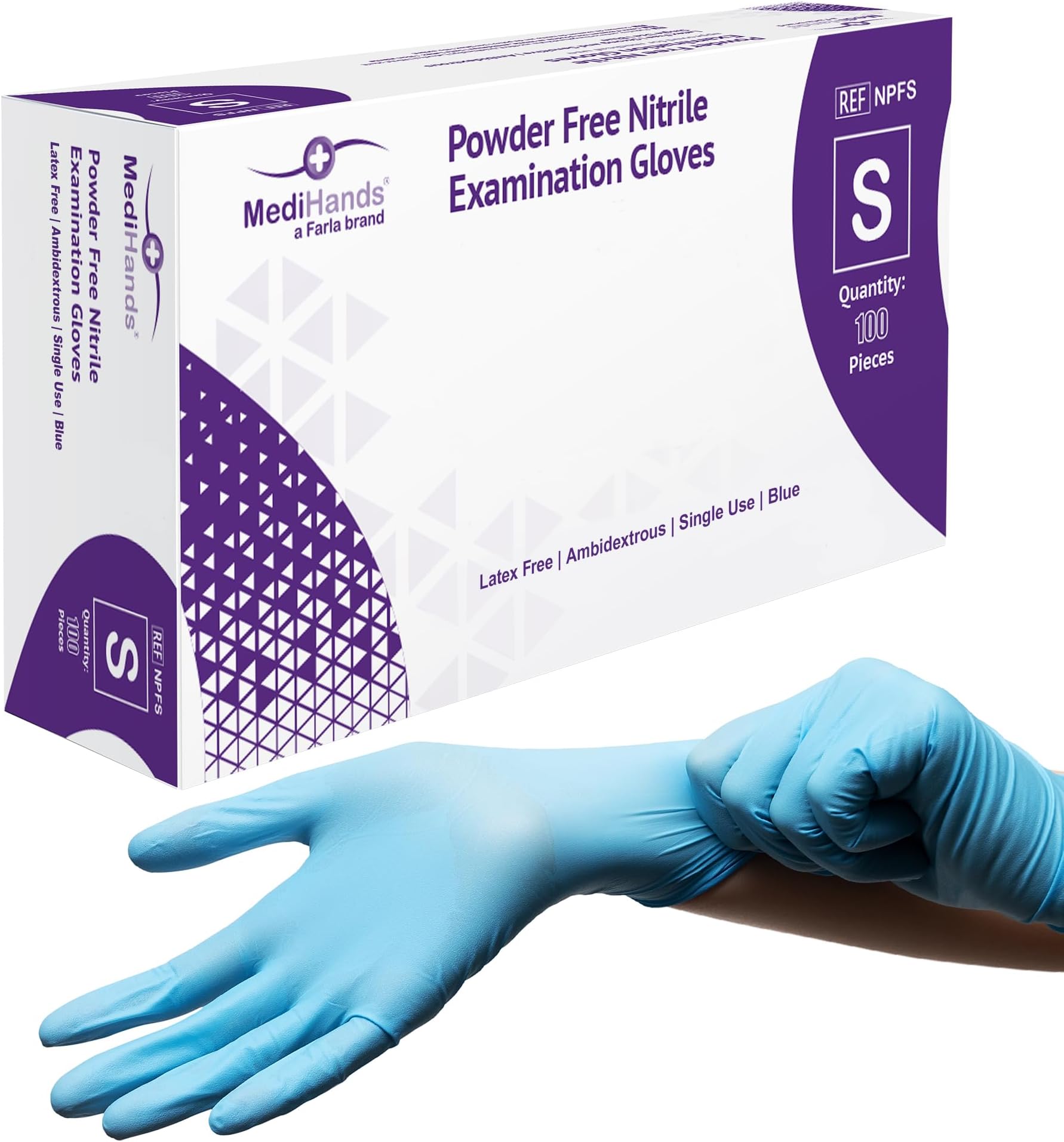 MediHands Nitrile Gloves Small, Blue Heavy Duty Disposable Glove and Surgical Gloves, Powder Free and Latex Free, Medical, Food, Multi Use, Pack of 100