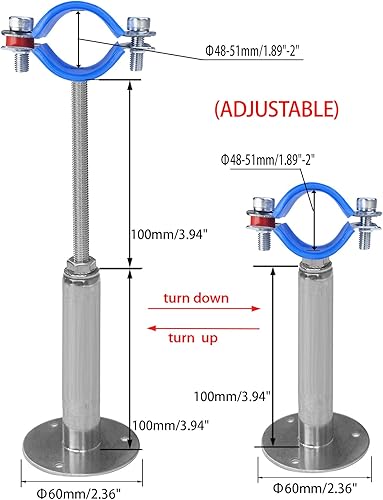 Miniatura 2 de Soportes de tubería de montaje en techo para montaje en pared, abrazaderas de tubo ajustables, perchas, acero inoxidable 304, 2 piezas adecuadas