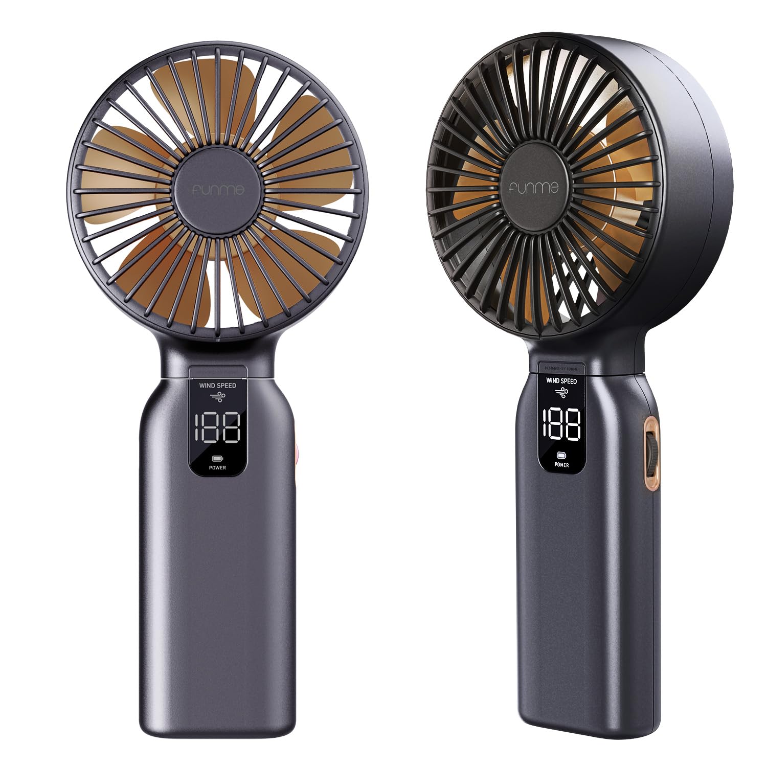 Funme Portable Fan, 10000mAh 46H Quiet Cooling Handheld Fan 100 Speed Storm Mode, 4" Blades 180° Foldable Desk Fan with Digital Display, Rechargeable Fan for Travel Outdoors Camping Office Gold