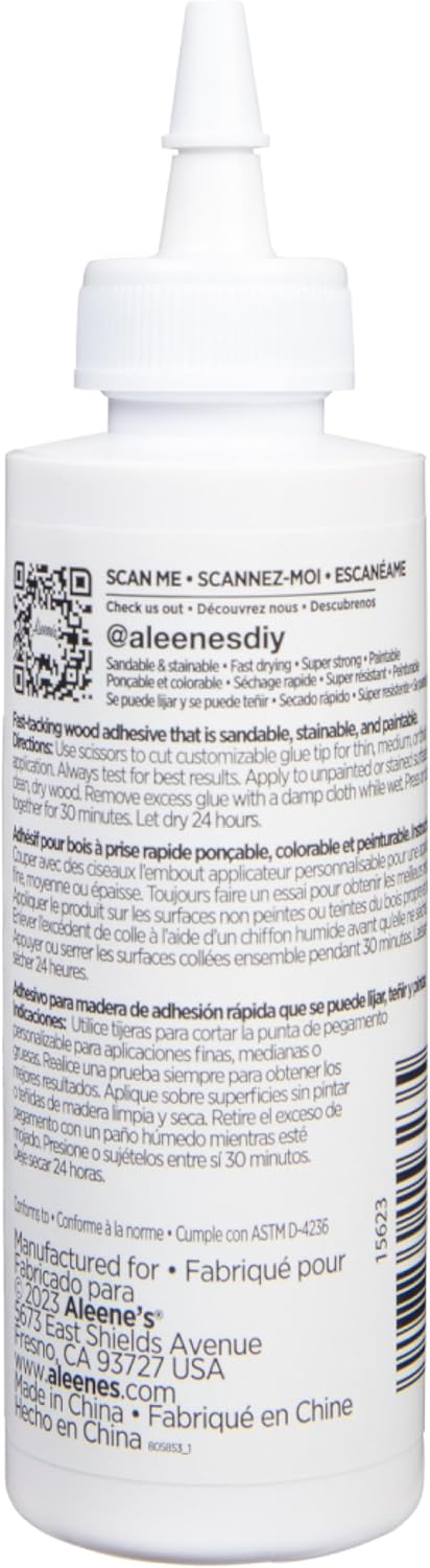 Aleene's DIY Wood Glue, Sandable, Stainable, Paintable Wood Bond, Permanent Hold, Nontoxic, Fast Drying, 4 fl oz 3-Pack