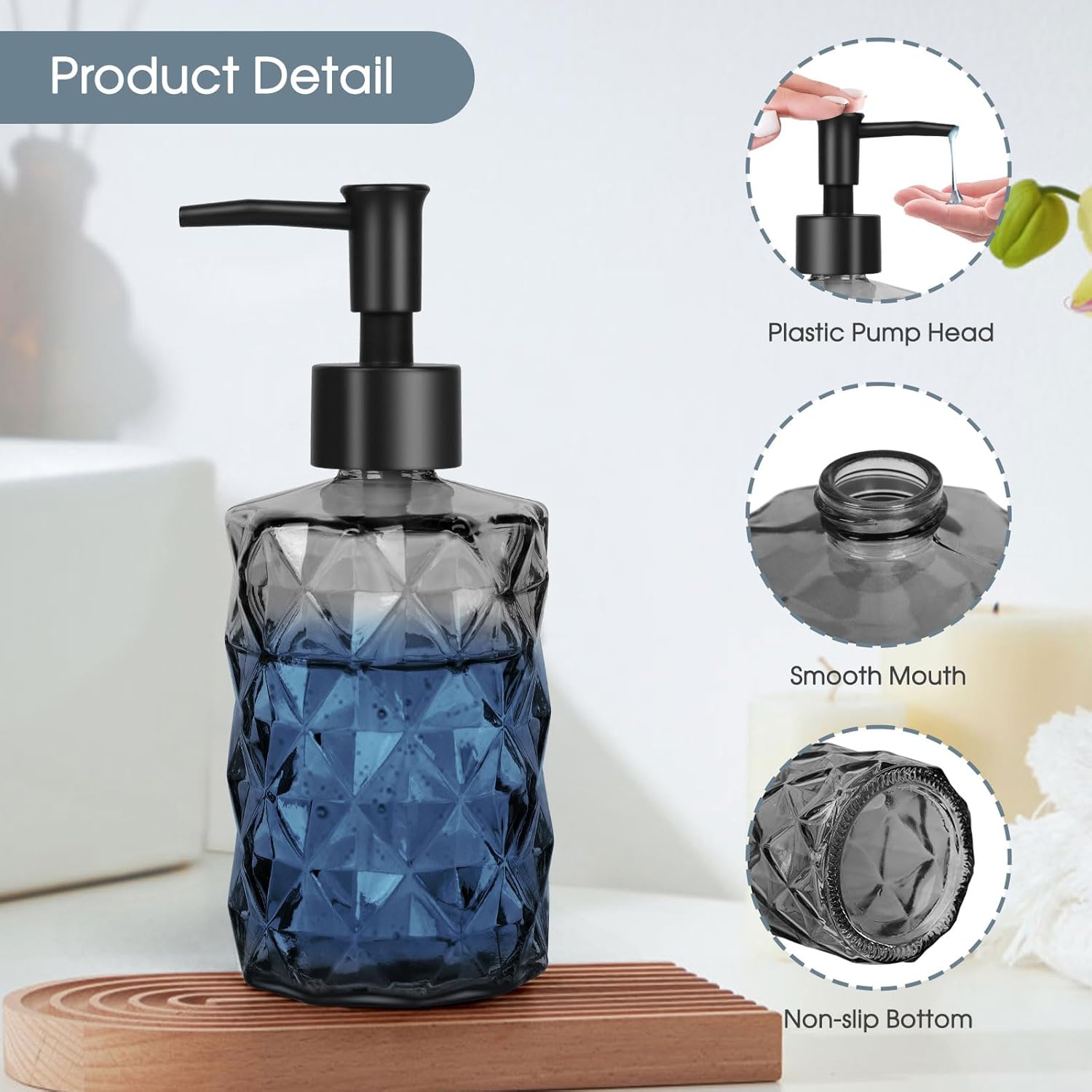 Topsky Glass Soap Dispenser with Plastic Pump, 330ml Liquid Hand Soap Dispenser, Rustproof Pump for Kitchen & Bathroom, Great for Lotions, Essential Oil, Liquid Soaps Clear Black - Image 3