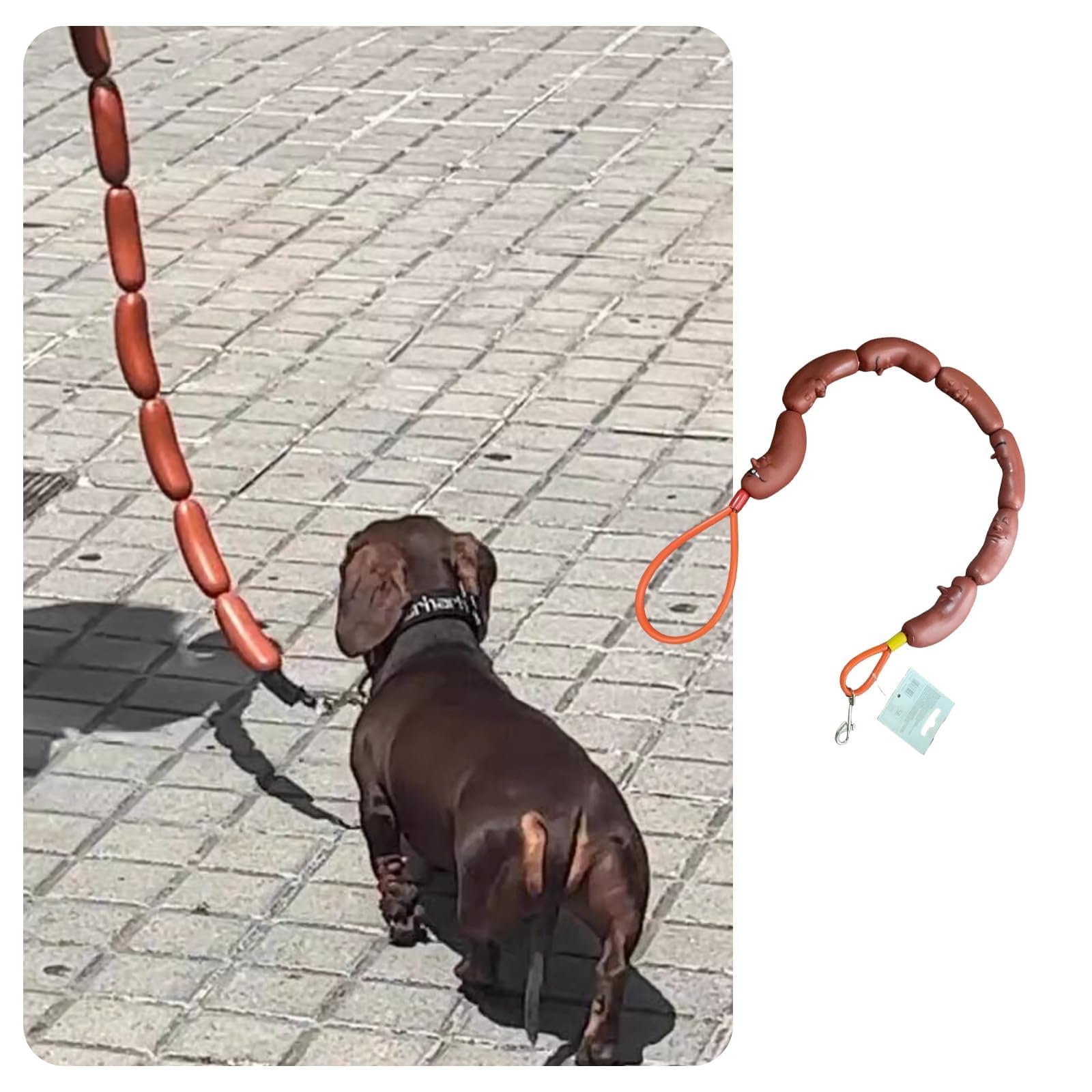 MANON ROSA Sausage Leash Hot Dog Walking Gear - Durable Rubber Wiener Hotdog Leash - Playful Pet Chew Toy for Small Dogs & Puppies, Cats & Outdoor Fun