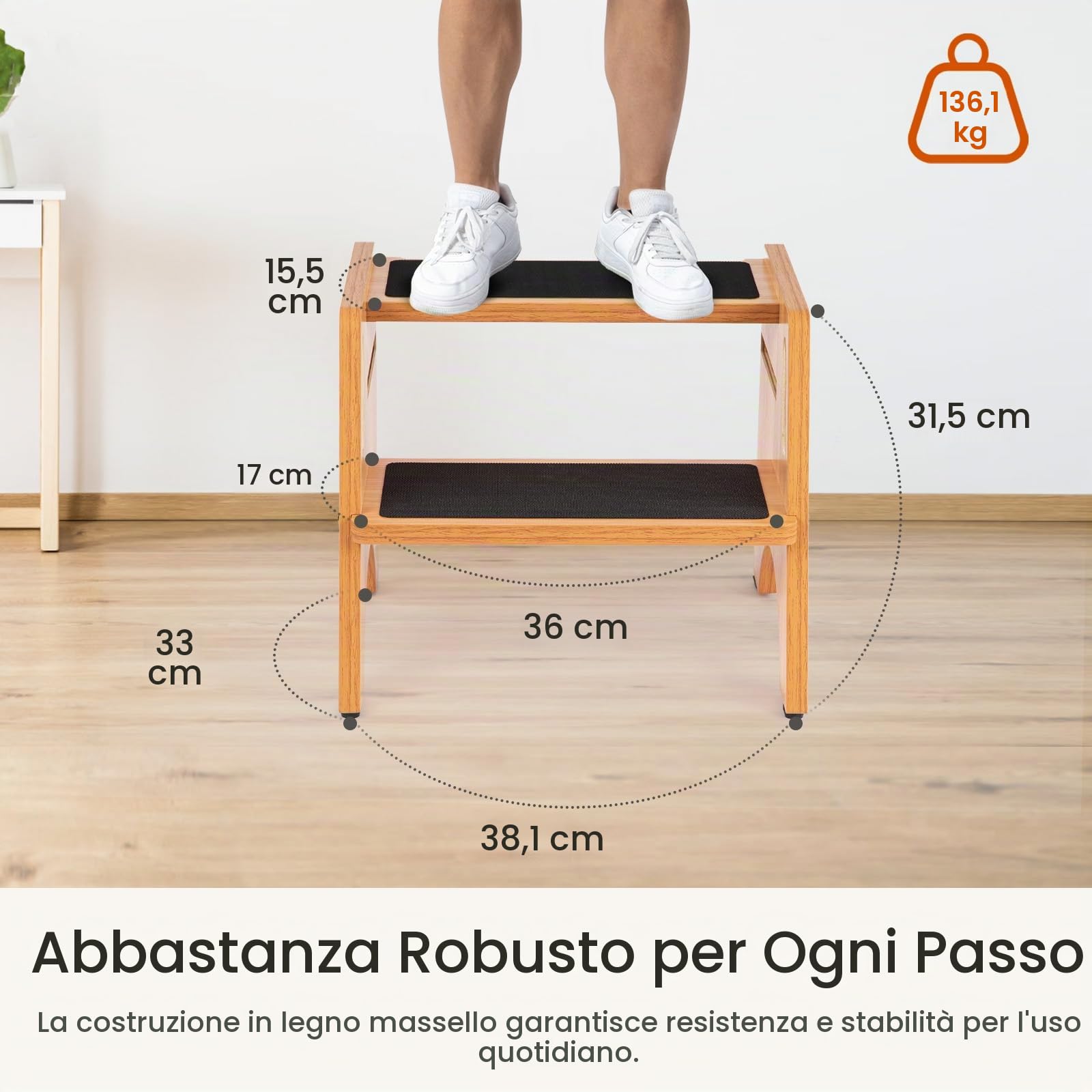 StrongTek Sgabello 2 Livelli Regolabile in Legno Antiscivolo