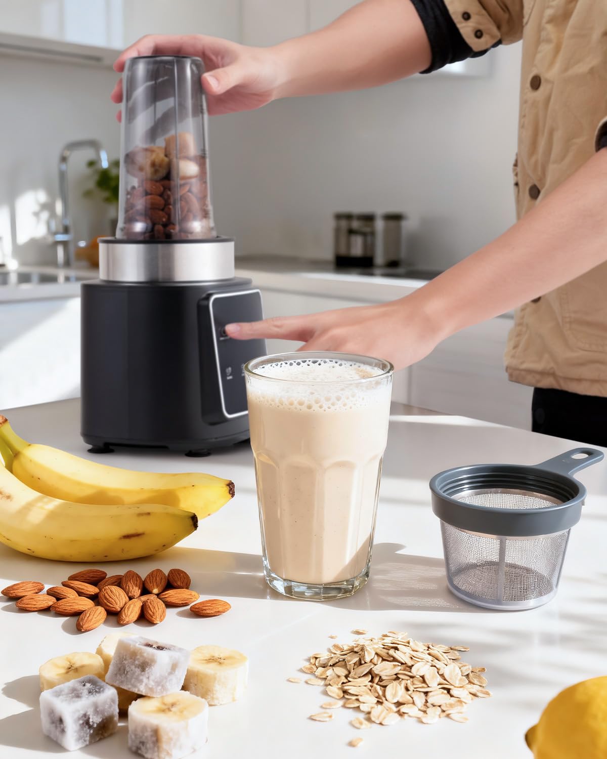 Standmixer, 1500 W, Eisknackmesser 6-Klingen FüR Mixer, Smoothie Maker Mit 4 Programme + Pulsfunktion, 2 * 900 ml Flasche, FüR Smoothies, Milchshakes Und Zum Einfrieren Von Obst