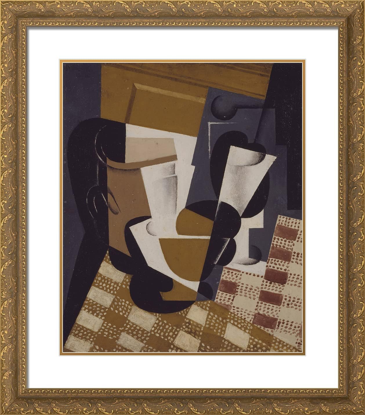 ArtDirect Gris, Juan 20x23 Gold Ornate Framed Art Print with Double Matting Titled: Pitcher and Glass