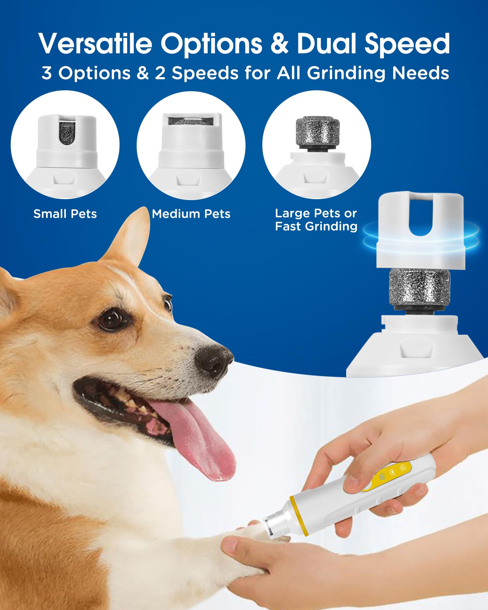 Dog Nail Grinder with Enhanced LED Light – Super Quiet, 2-Speed, USB-C Rechargeable, LED Smart Display, 3 Grinding Options, Pet Nail Trimmer for Dogs Cats and All Pet Sizes - image 2