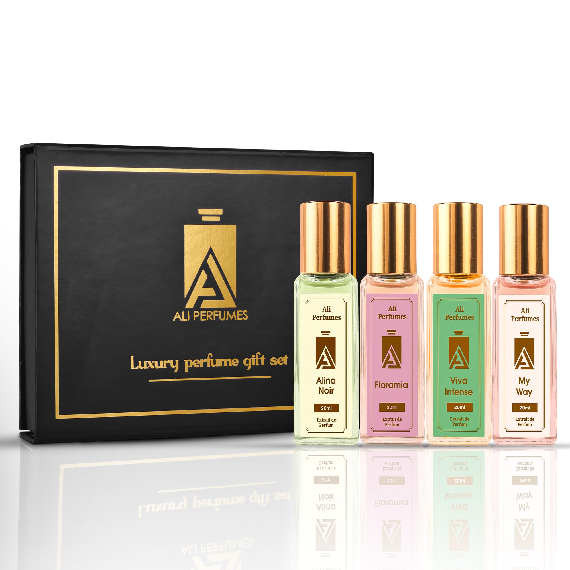 Ali Perfumes Luxury long lasting perfume Gift Set for women, 4 Premium Fragrances Collection, Floramia, My Way, Alina Noir, Viva Intense, 20ml Each-image-40