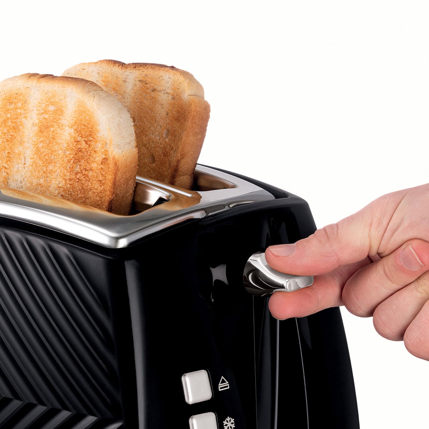 Russell Hobbs 26394 Tostadora texturizada de 2 rebanadas, tostadora de pan táctil con diseño 3D con ajustes de congelado, cancelación y recalentamiento, 850 vatios, negro