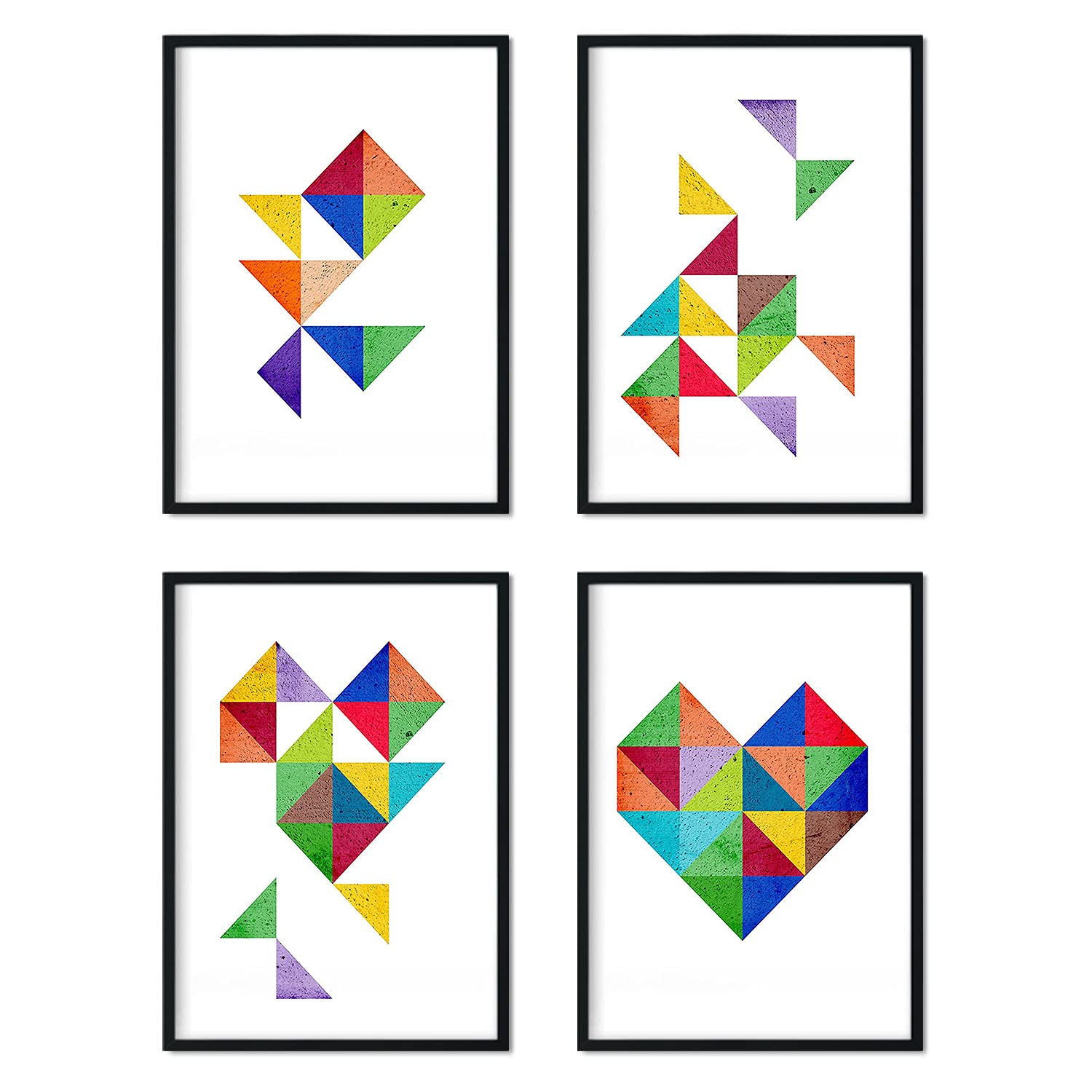 Nacnic Set 4 sheets to frame HEART. Four posters with geometric images. HEART composition. Scandinavian style sheets (A4)