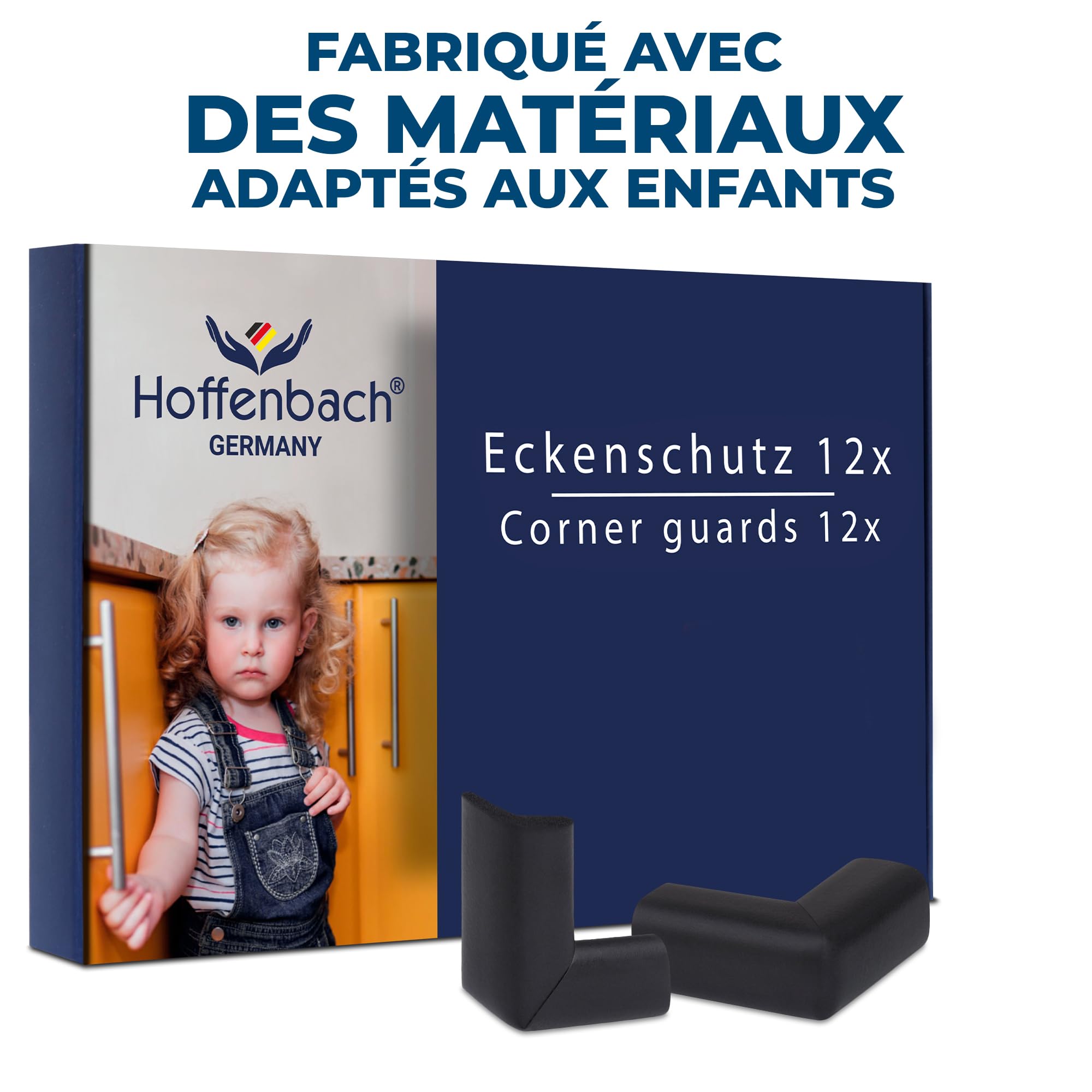 Hoffenbach 12x Protection pour Bébé – Coussin de Sécurité en Mousse Adhésive pour Angles de Table, Bureau et Étagères – Protège-Tête pour Enfant – Noir