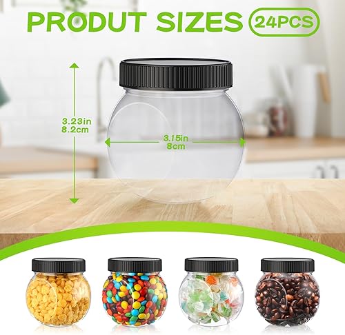 Miniatura 2 de Tradder 24 tarros de plástico para dulces con tapas de 8.5 onzas de boca ancha, recipientes para dulces a granel para galletas, bufé, café, fiesta,