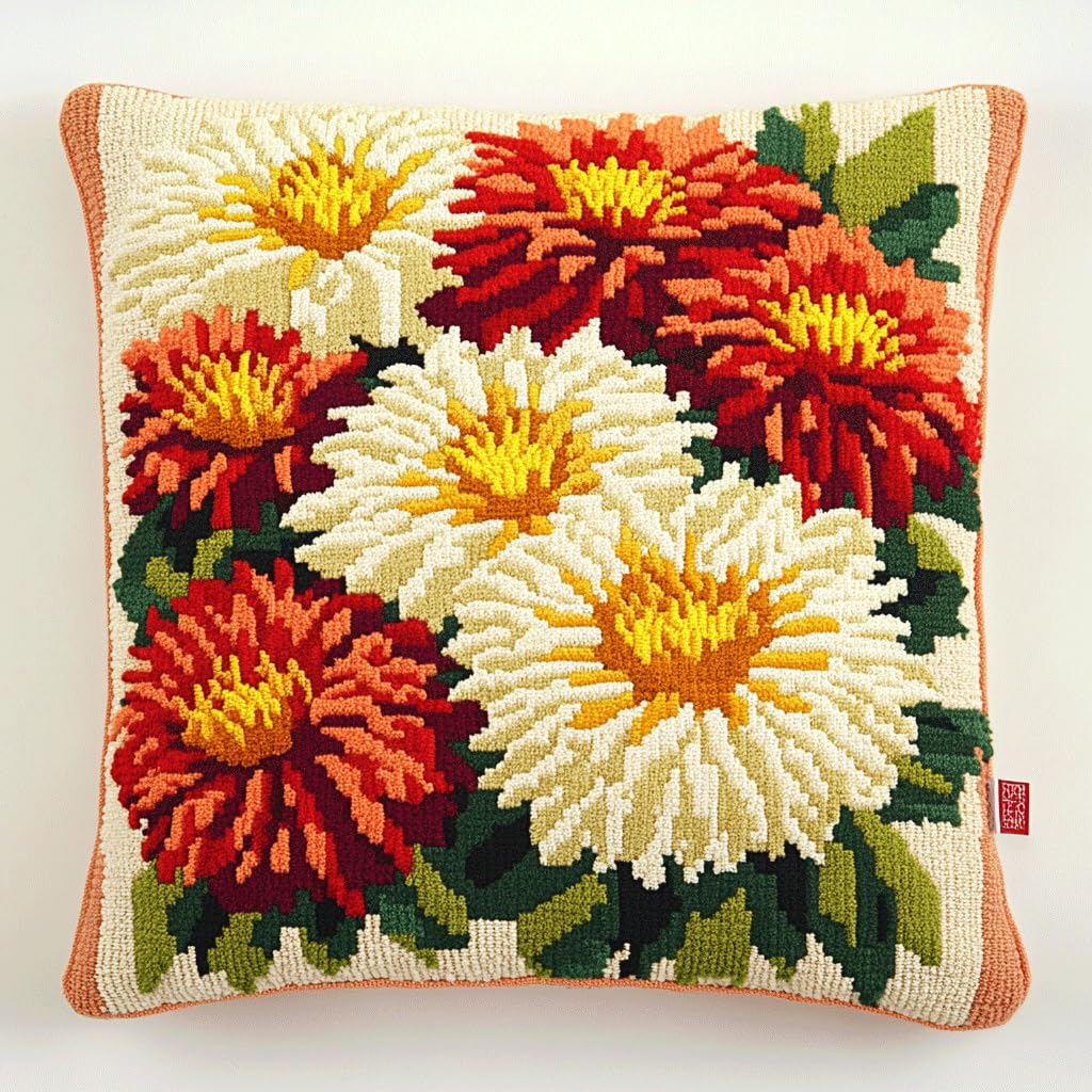 Asonglingo Latch Hook Kits-D Latch Hook Kits, Diy Pillowcase Hook And Latch Kit, Needlework Cushion Cover Hand Craft Crochet Sofa Decoration 17X17inch(Beautiful Flowers)