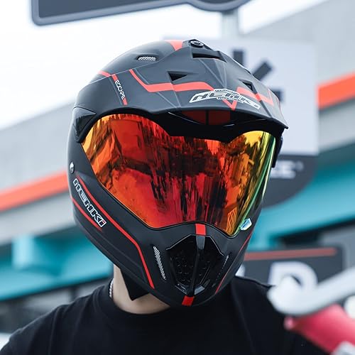 Miniatura 10 de Cascos Nenki Helmets de motocross y motocicleta que cubre todo el rostro. Casco NK-310, aprobado por DOT, con visera roja de iridio