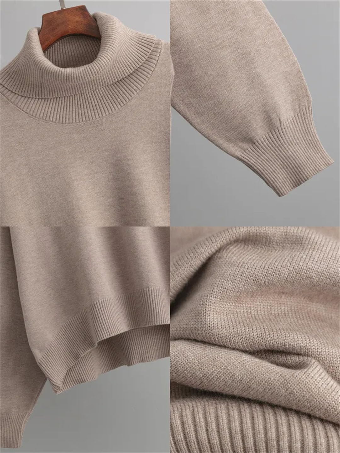 Maglione da donna a collo alto lavorato a maglia a maniche lunghe