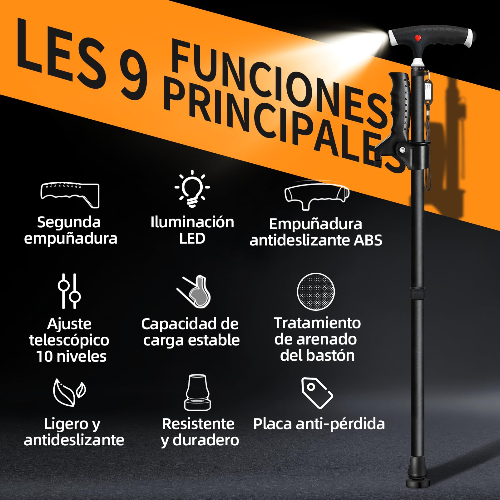 Bastón ajustable para hombre y mujer, con doble mango, ajustable, con luz LED, para personas mayores y personas con diferentes tipos de artritis