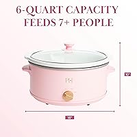 Vista 3 de Paris Hilton Olla de cocción lenta manual de 6 cuartos de galón, cuenta con tres ajustes (bajo, alto, cálido), inserto de gres naturalmente Rosado