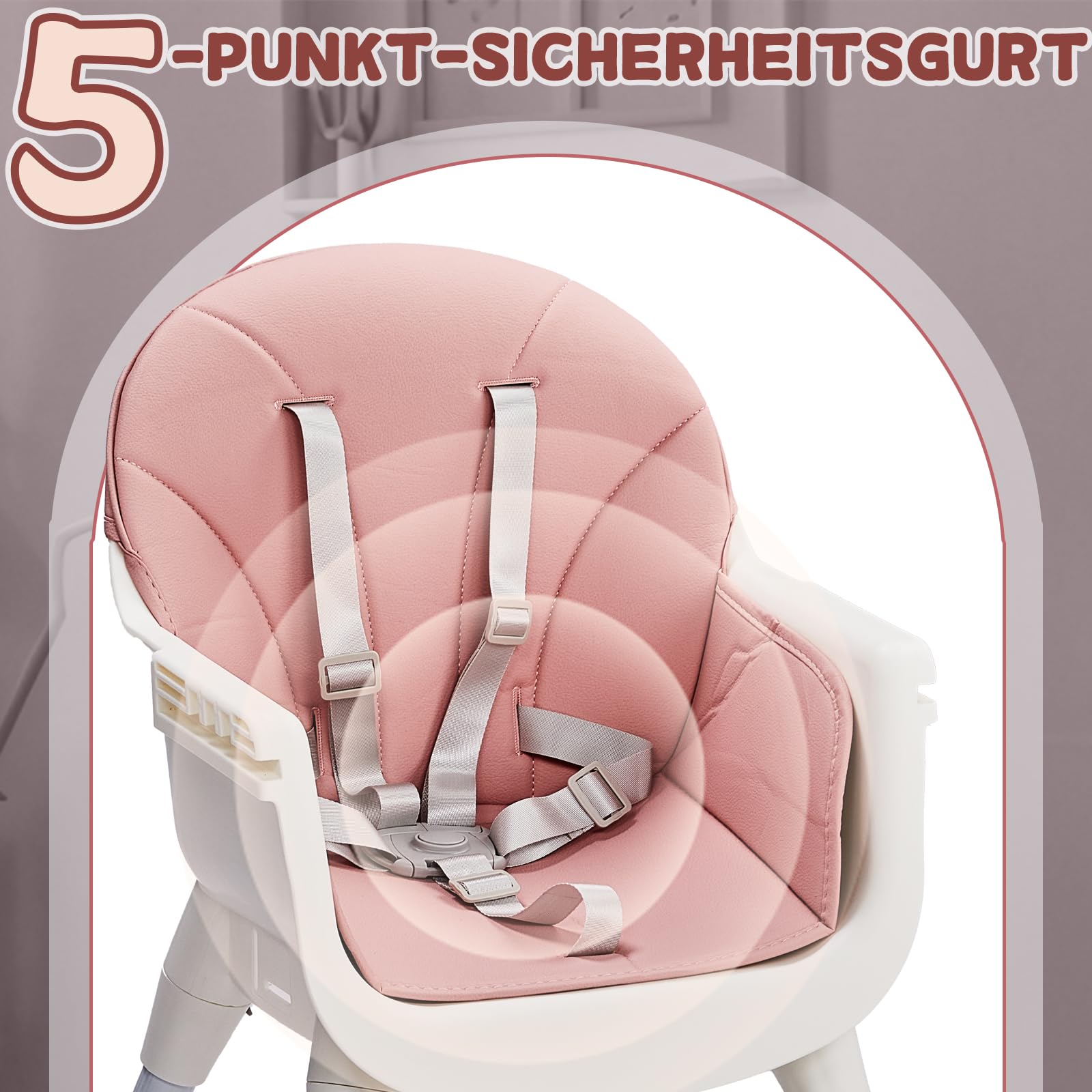 LEADZM 3 in 1 Babyhochstuhl, Verstellbar zum niedrigen Kinderhocker, Abnehmbares Doppeltablett, Mit 5-Punkt-Sicherheitsgurt, Maximale Belastung 15 kg, Geeignet für Babys von 6 bis 36 Monaten (Rosa)