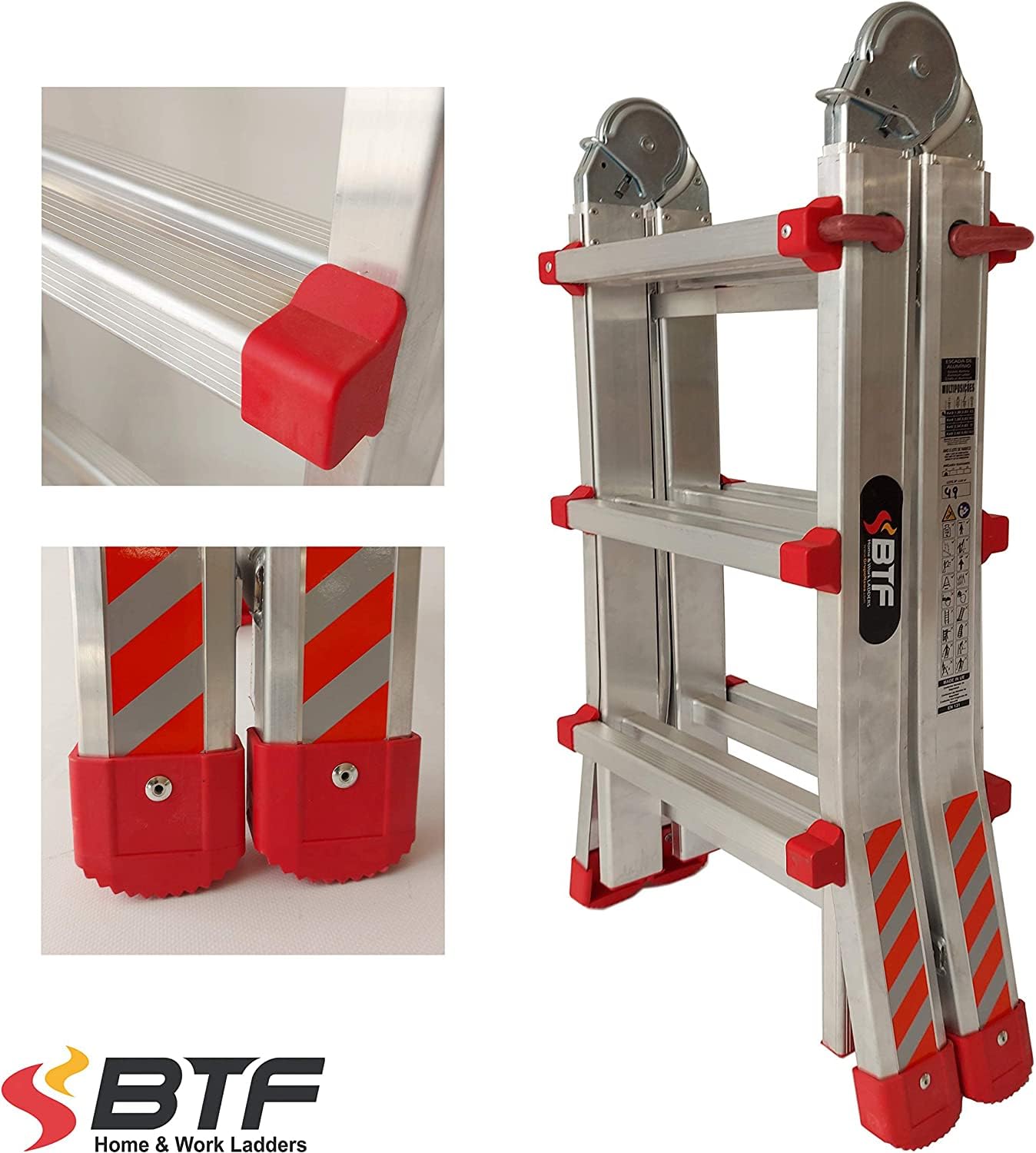 BTF | Juego de 4 Conteras o Pies de Goma para Escaleras Articuladas Telescópicas | Pies de Goma de Escaleras Articuladas Telscópicas BTF, Perfil de Montante 75x30mm.