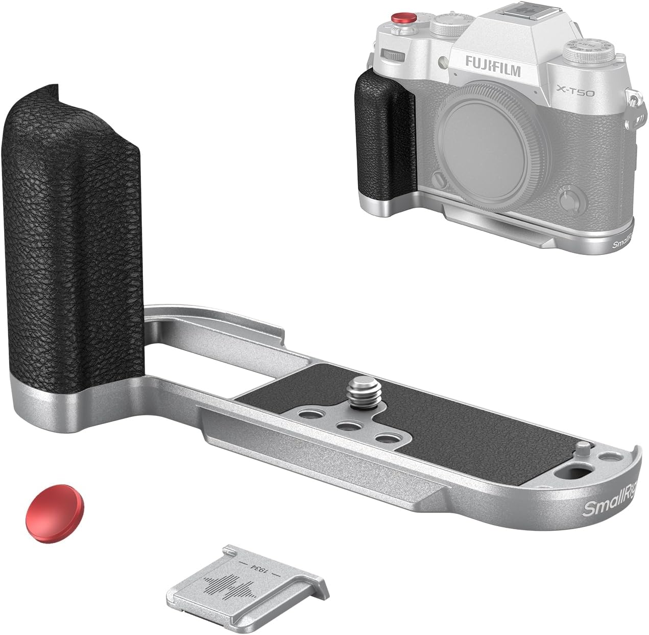 SMALLRIG X-T50 Handgrip, Silicone L-Shape Handle for FUJIFILM X-T50 Camera, Built-in Quick Release Plate for Arca, with Shutter Button and Hot Shoe Cover, Silver - 4713C