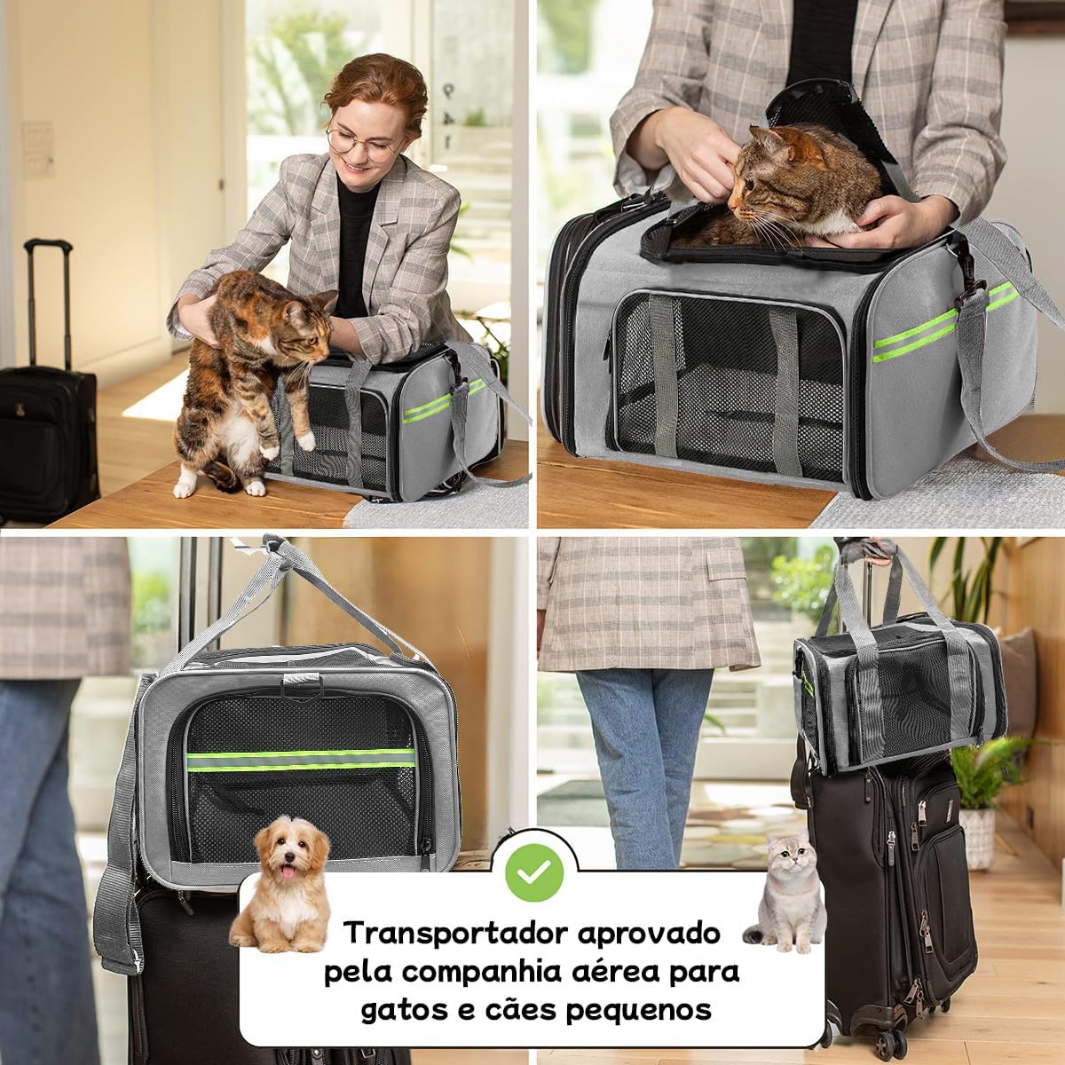 Bolsa Transporte Pet Ventilação em 4 lados Bolsa Transporte Pet Avião Para LATAM Paw Up (Cinza)