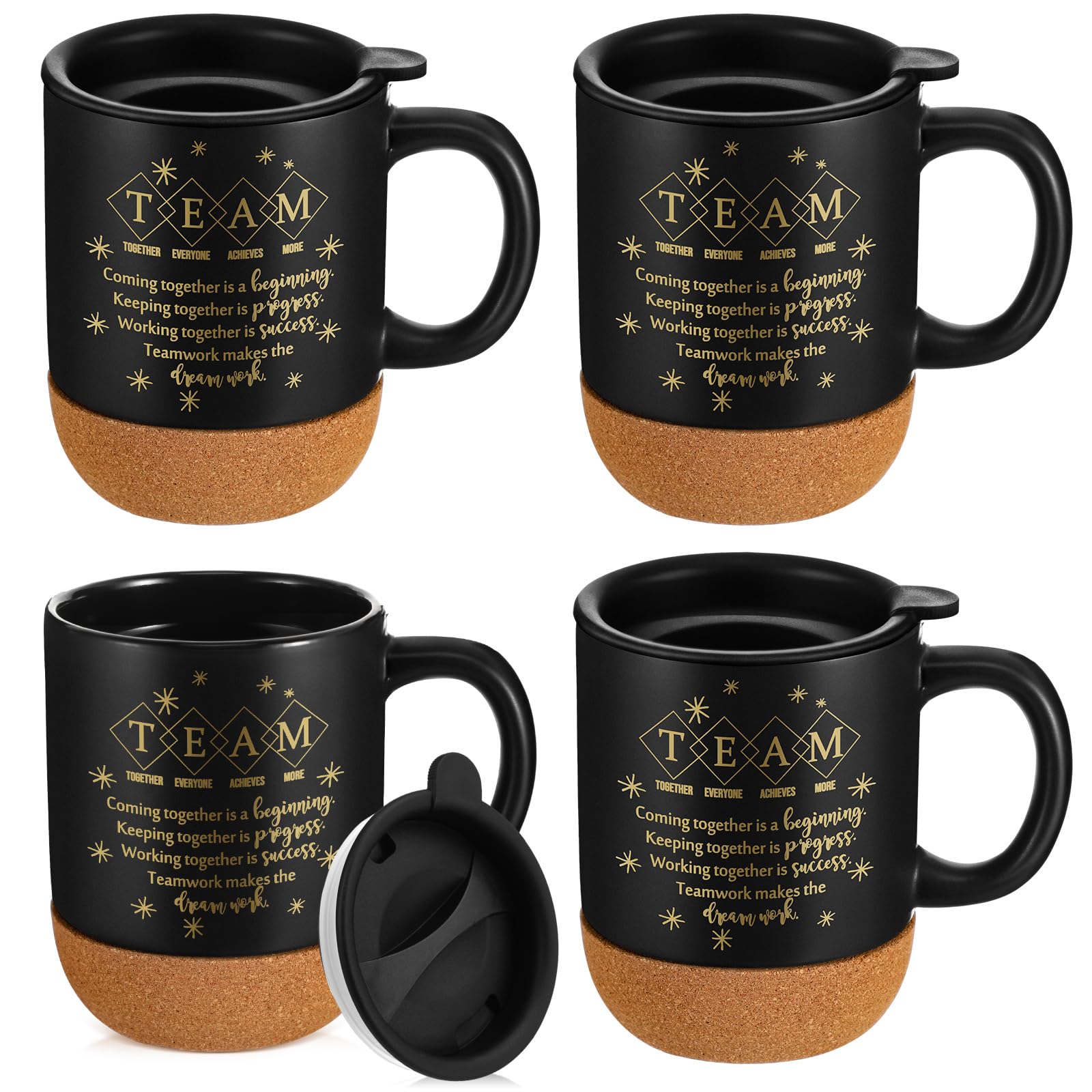 4 tazze da caffè motivazionali per dipendenti, regalo di apprezzamento con fondo in sughero, tazze di ringraziamento, regali per personale, volontari, colleghi, insegnanti, infermiere (nero)