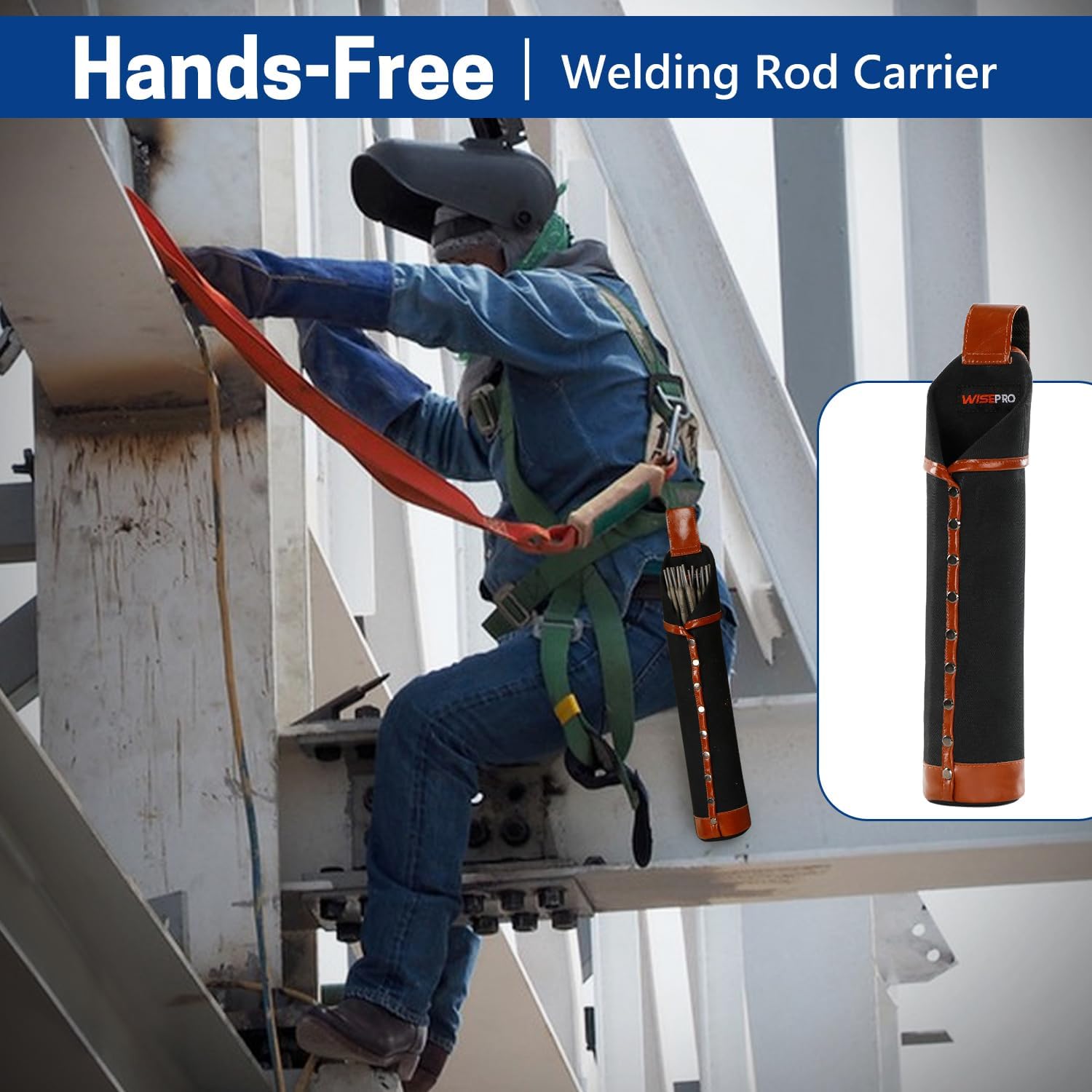 Flame-Resistant Electrode Bag, Canvas Welding Rod Pouch, Leather Electrode Holder with Belt Loops and Rivets Reinforced, 14.5 * 2.5 * 2.5 Inch