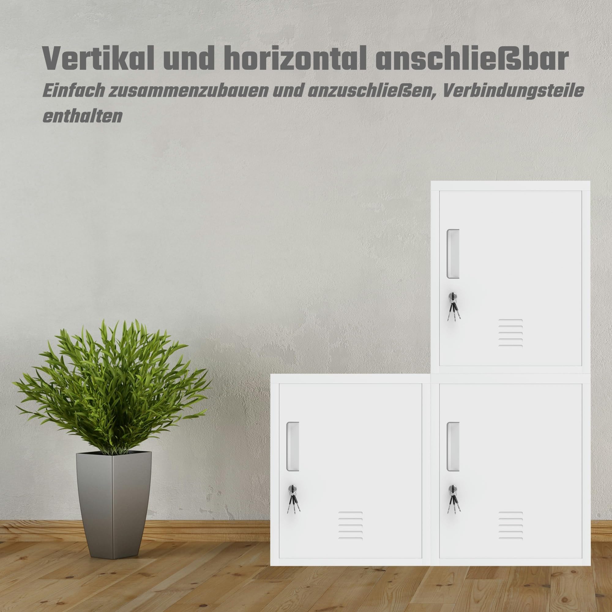 JINGUR Aufbewahrungsschrank aus Metall mit abschließbarer Tür und verstellbarem Regal Weiß