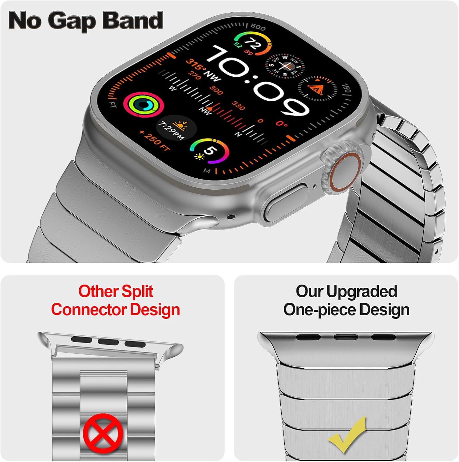 iiteeology Compatible with Apple Watch Bands 46mm/49mm/45mm/44mm/42mm/41mm/40mm, Luxury Stainless Steel Link Bracelet for Apple Watch Ultra 3/Ultra2/Series 1-11, 1 Bead - Image 4