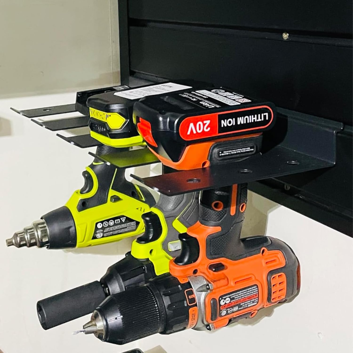 Slatwall Drill Holder 2 Pack,17 in Slatwall Cordless Drill Tool Organizer, Metal Power Tool Organizer, Suitable Tool Rack for Tool Room, Workshop, Garage