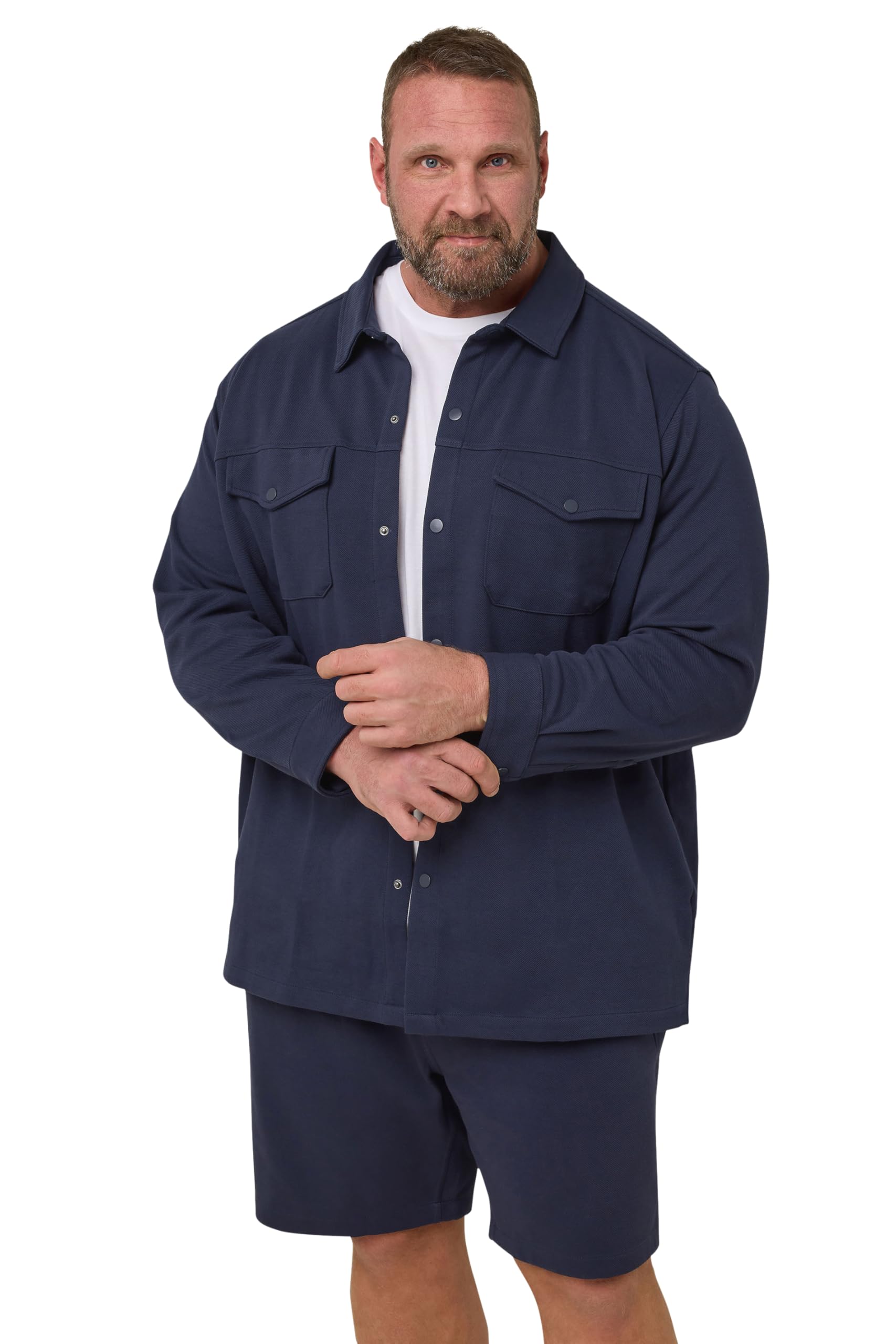 Badrhino Men's Dark Navy Textured Jersey Shacket Xxxl