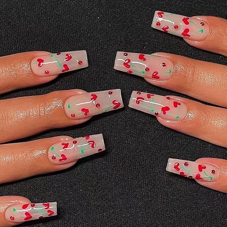 Amazon Com Qingge Red Cherry Press On Nails Long Glossy Coffin Fake Nails Glitter Rhinestones Stick On Nails With Pattern Heart Glue On Nails Cute Acrylic Nails Full Cover False Nails For Women Amazon Com Qingge Red Cherry Press On Nails Long Glossy Coffin Fake Nails Glitter Rhinestones Stick On Nails With Pattern Heart Glue On Nails Cute Acrylic Nails Full Cover False Nails For Women