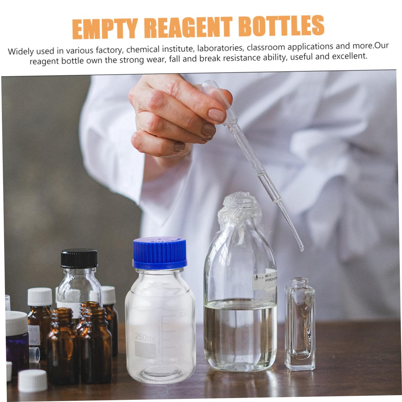 ABOOFAN 4 Pezzi Bottiglia di Reagente Graduata in Vetro da 250ml con Tappo a Vite Blu, Riutilizzabile e Multiuso per Laboratori Chimici e Istituti Scientifici