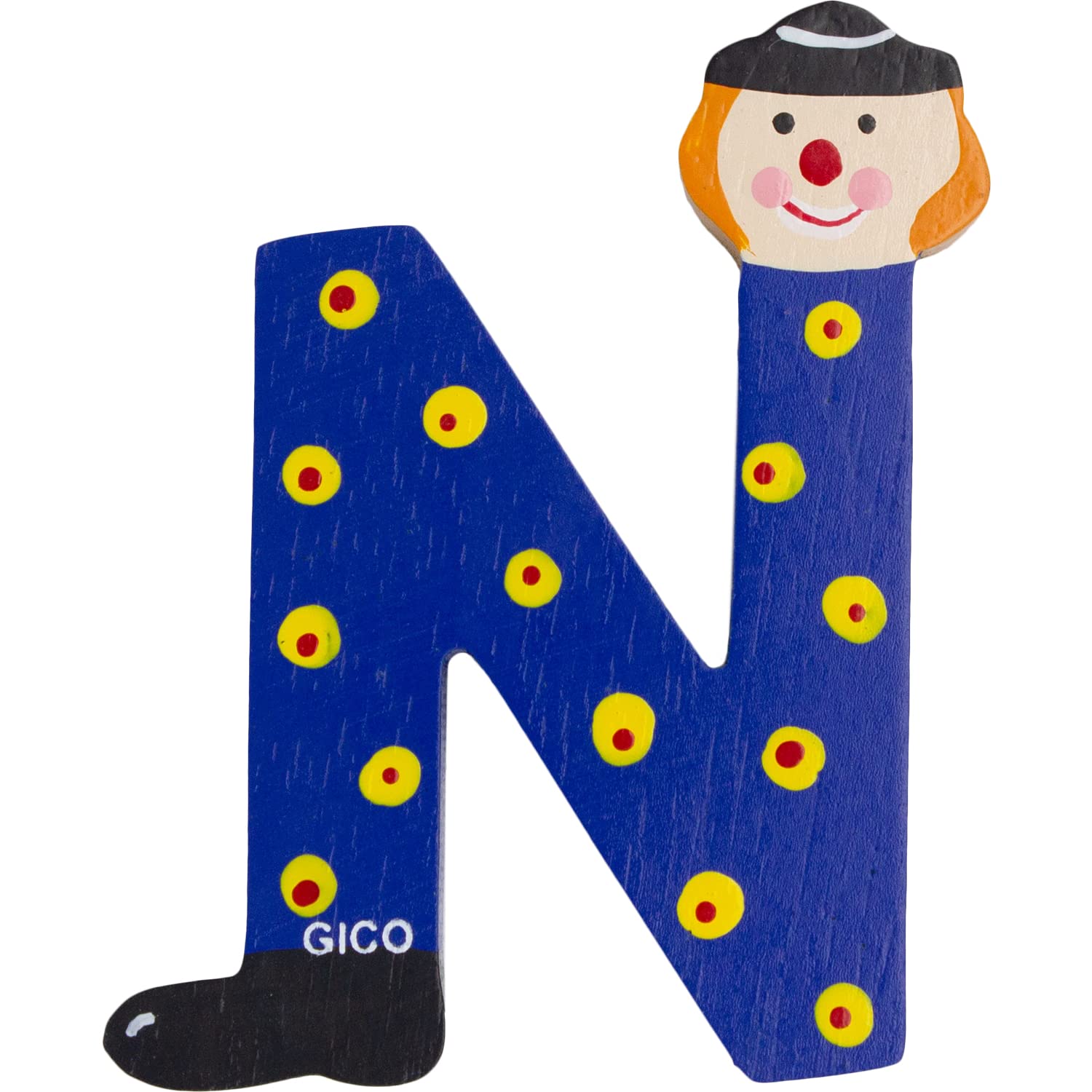 Wooden Letters Name Children's Room Large Decoration for the Door, Funny Clowns, A-Z, Height Approx. 9 cm, Wooden Letter 7361 (N)