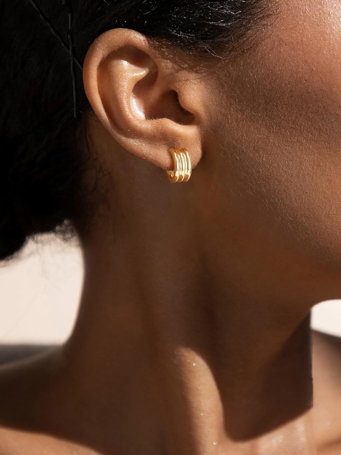 SWEETV Chunky Gold Earrings for Women 14K Plated Gold Statement Earrings Small Gold/Silver Hoop Earrings Trendy Open Hoop Earrings for Women Tiny Huggie Hoop for Adult - Image 5