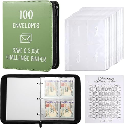 100 sobres desafío de ahorro de dinero, carpeta de desafío de 100 sobres, manera fácil y divertida de ahorrar $5,050, carpeta de presupuesto con