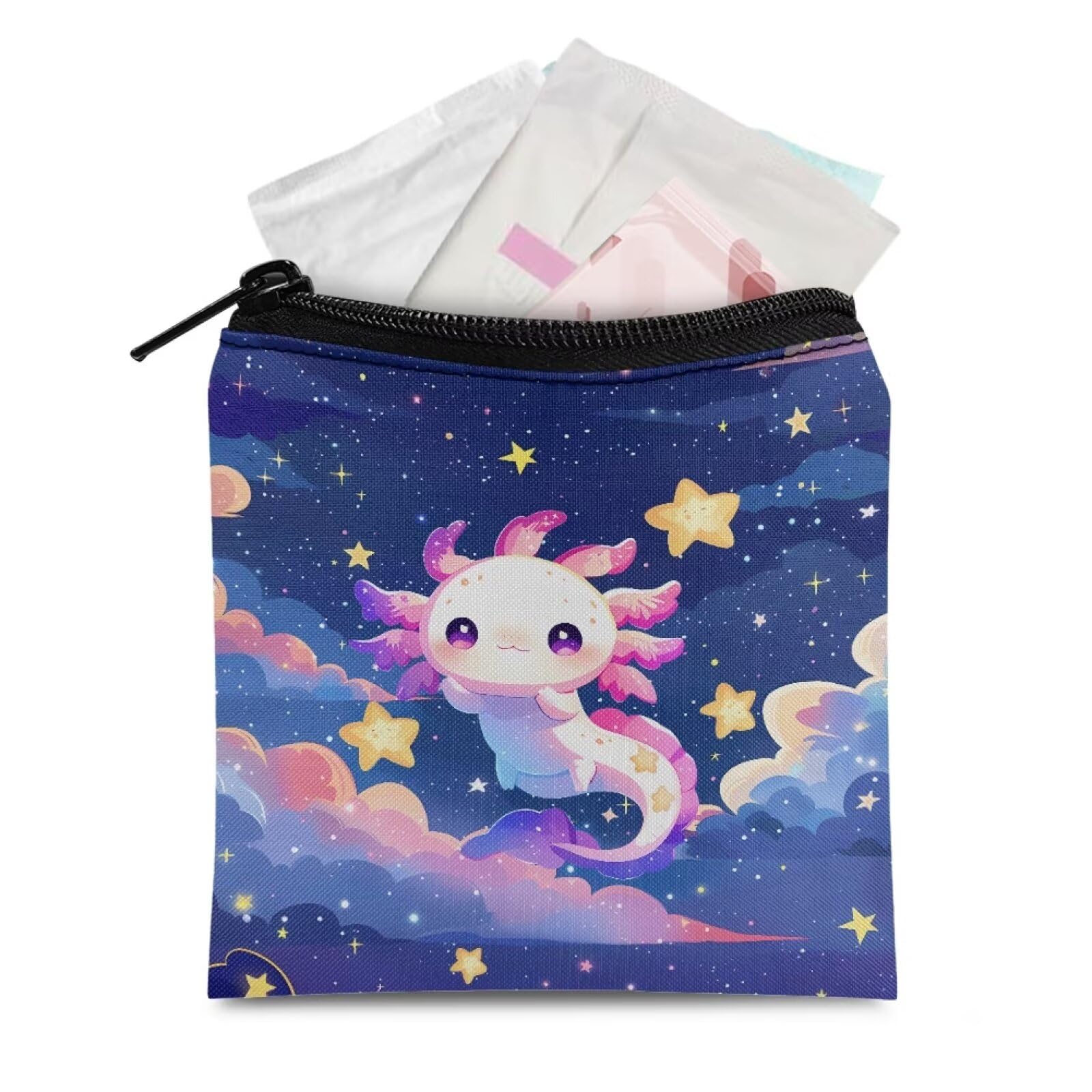 HUGS IDEA Cute Axolotl Period Bag Sanitary Napkin Storage Bag Tampon Pad Holder for Purse Sanitary Pad Storage