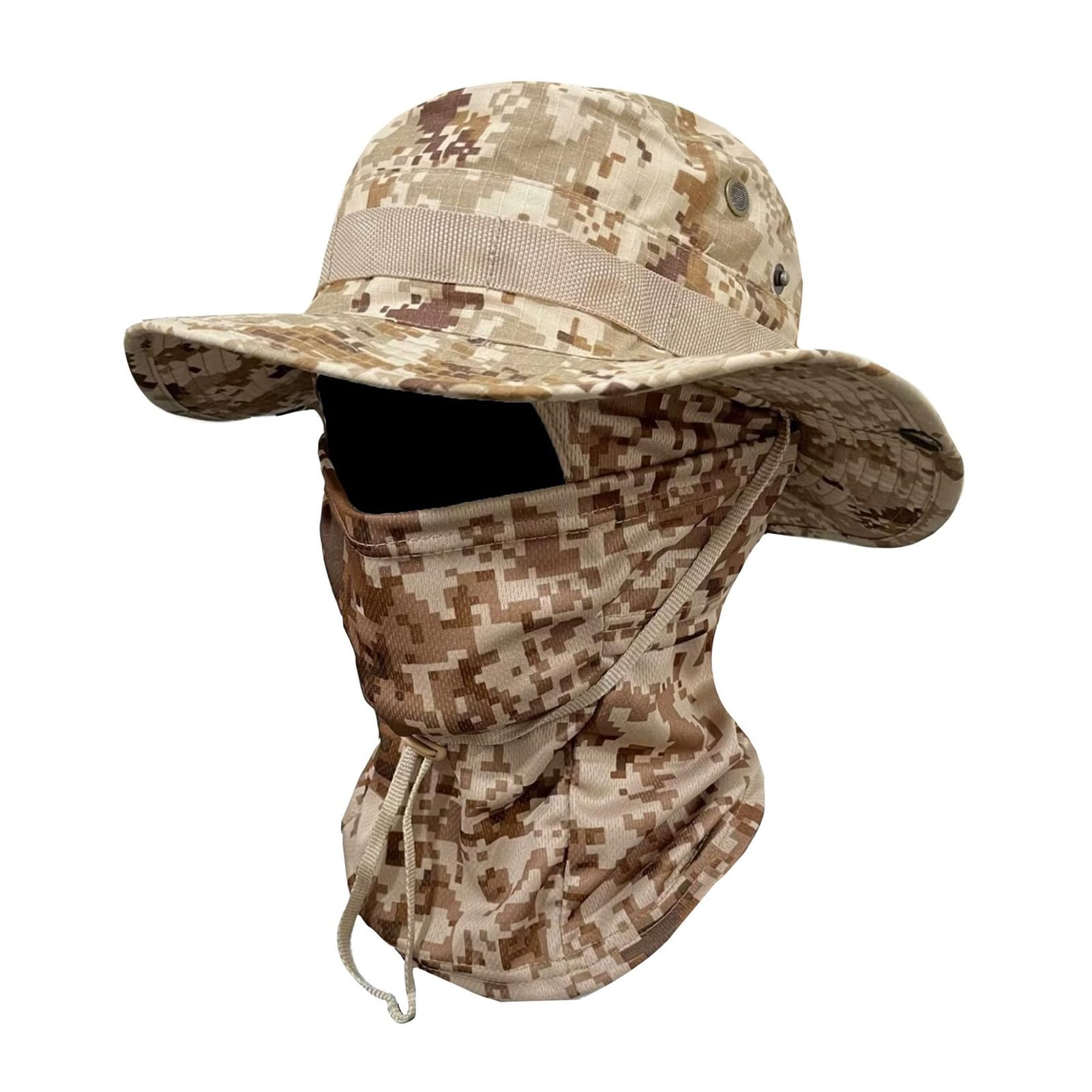 matumou Camouflage Hat with Balaclava Face Mask, UV Men Wide Brim Hat, Breathable Bucket Hat for Outdoor Fishing Hiking Cycling