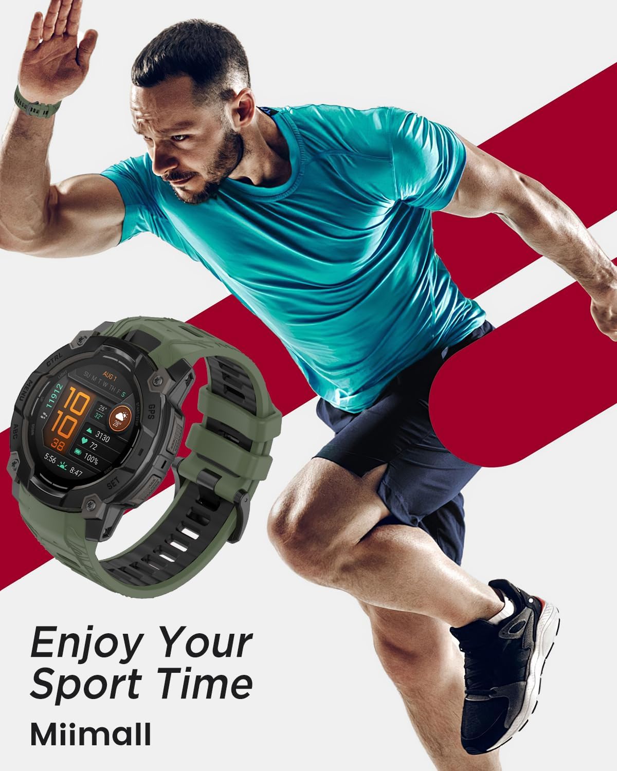 Miimall Silicone Band Compatible for Garmin Instinct 3 45mm/50mm, Waterproof, Quickfit, 22mm/26mm Soft Adjustable Bracelet Replacement Watch Strap for Instinct 3 SOLAR/AMOLED for Men Women - Image 8