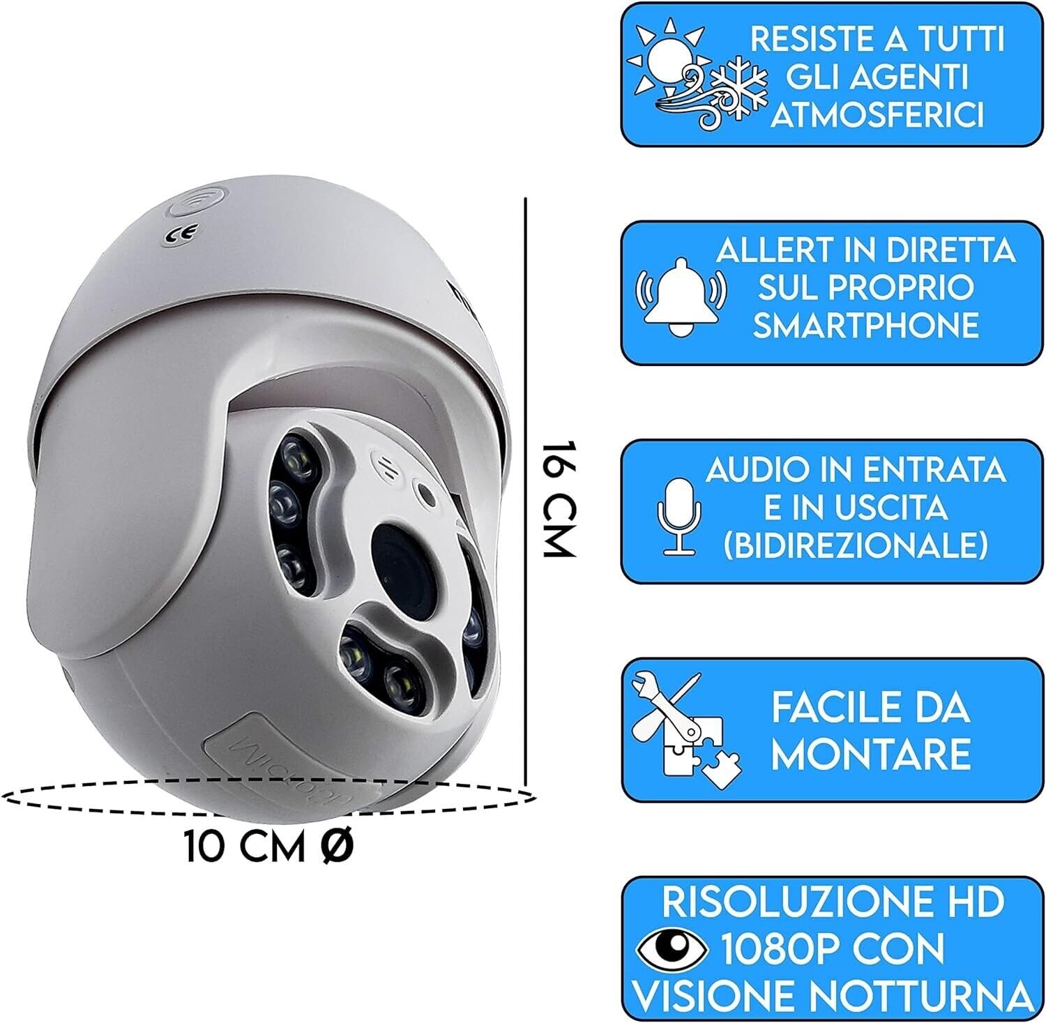 Dopa Dopastore Telecamera di Sorveglianza App YOOSEE Connessione Wifi Audio Bidirezionale FULL HD 1080P SD CARD Videosorveglianza con Sensore di Movimento per Esterni IP66