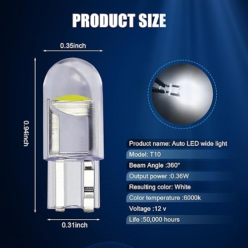 Miniatura 2 de yvshy Juego de 30 luces LED T10 para automóvil, tablero de fibra de vidrio IP68, impermeable, luz indicadora de ancho, luz de lectura de doble