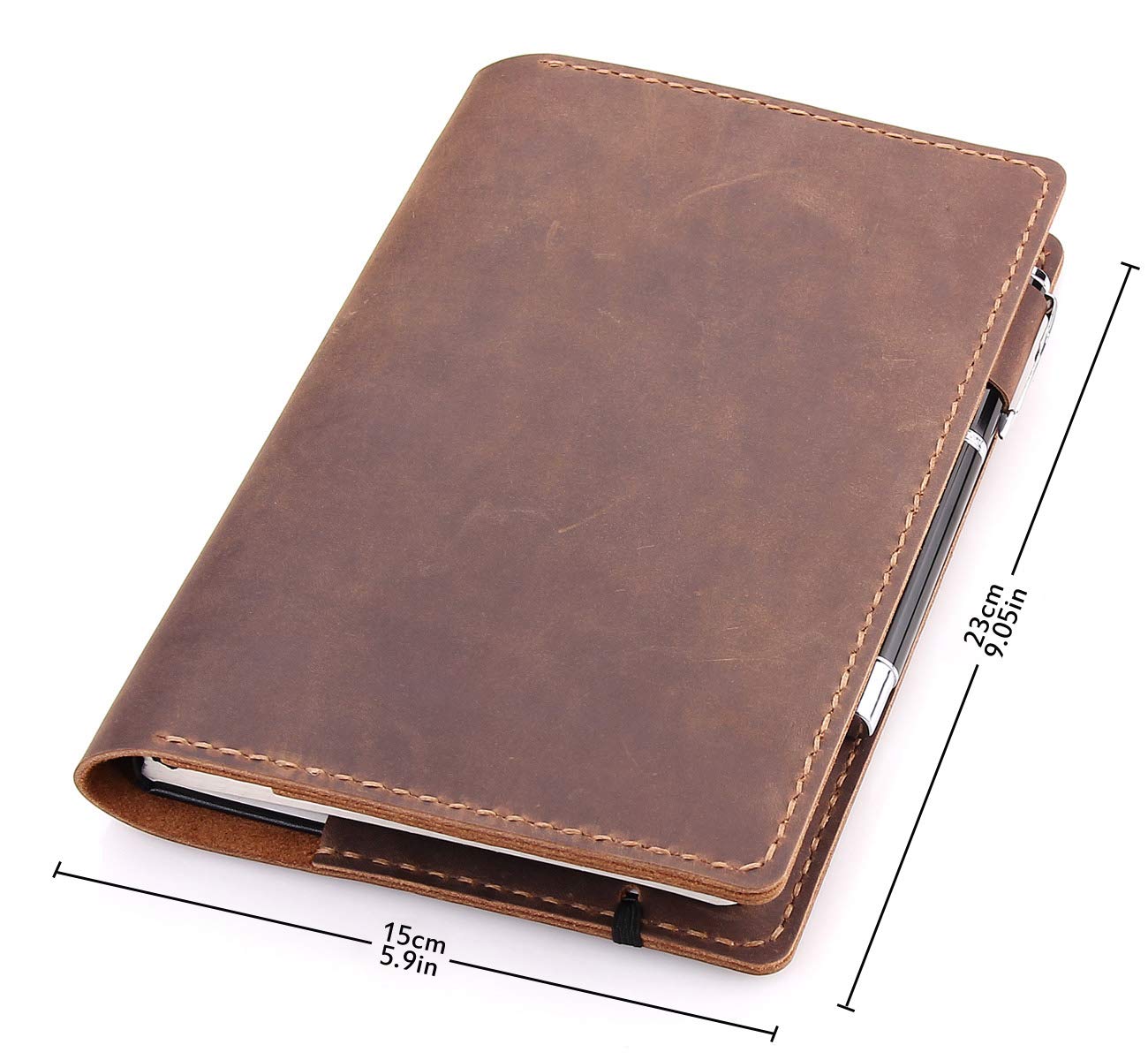 Custodia in pelle per diario Moleskine grande con copertina rigida, realizzata a mano, in pelle vintage per taccuini con copertina rigida da 5 x 8 cm, marrone