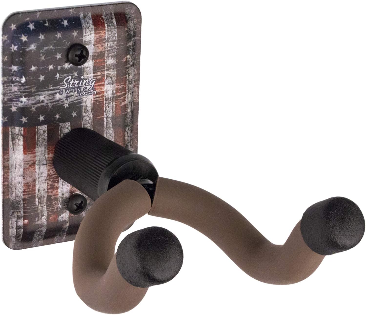String Swing Guitar Hanger - Holder for Electric Acoustic and Bass Guitars - Stand Accessories Home or Studio Wall - Musical Instruments Safe without Hard Cases Amercian Flag Steel CC60K-FL