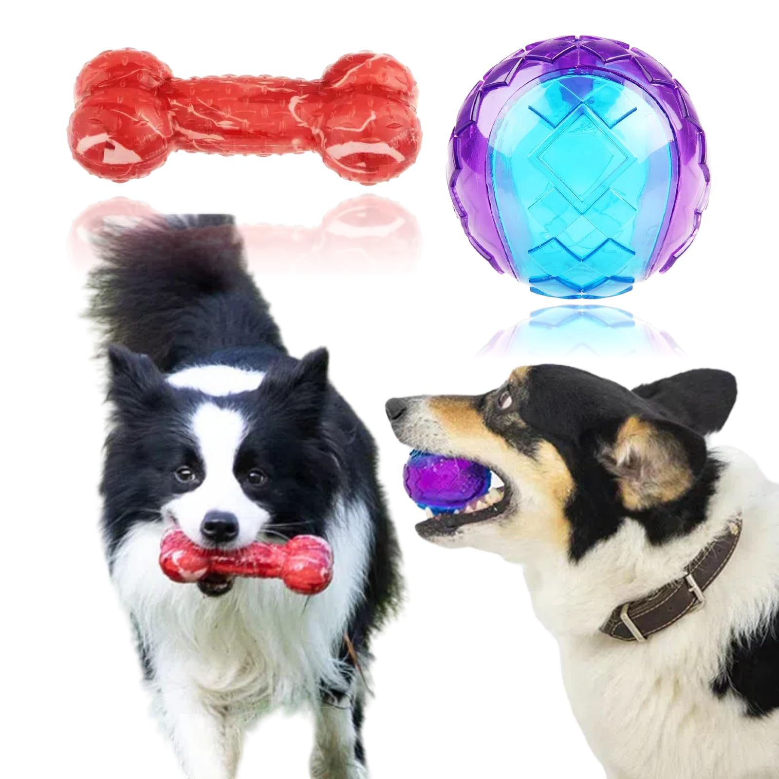 Dog Toy Set, an Indestructible Chew Toy With Bone and Ball Shapes Suitable for Medium/Large Dogs