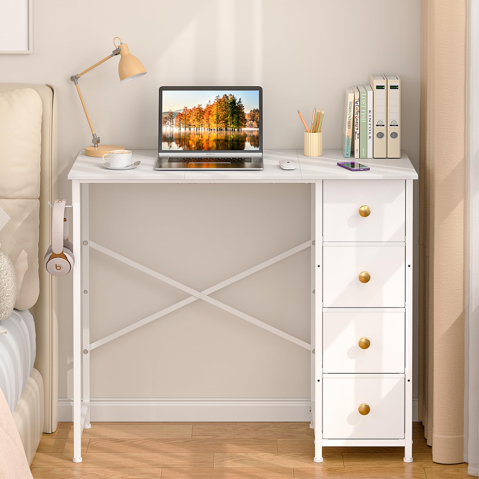 Small White Desk with Drawers for Bedroom 35 4 Inch Kids Girls Teens Student Writing Desk with Storage