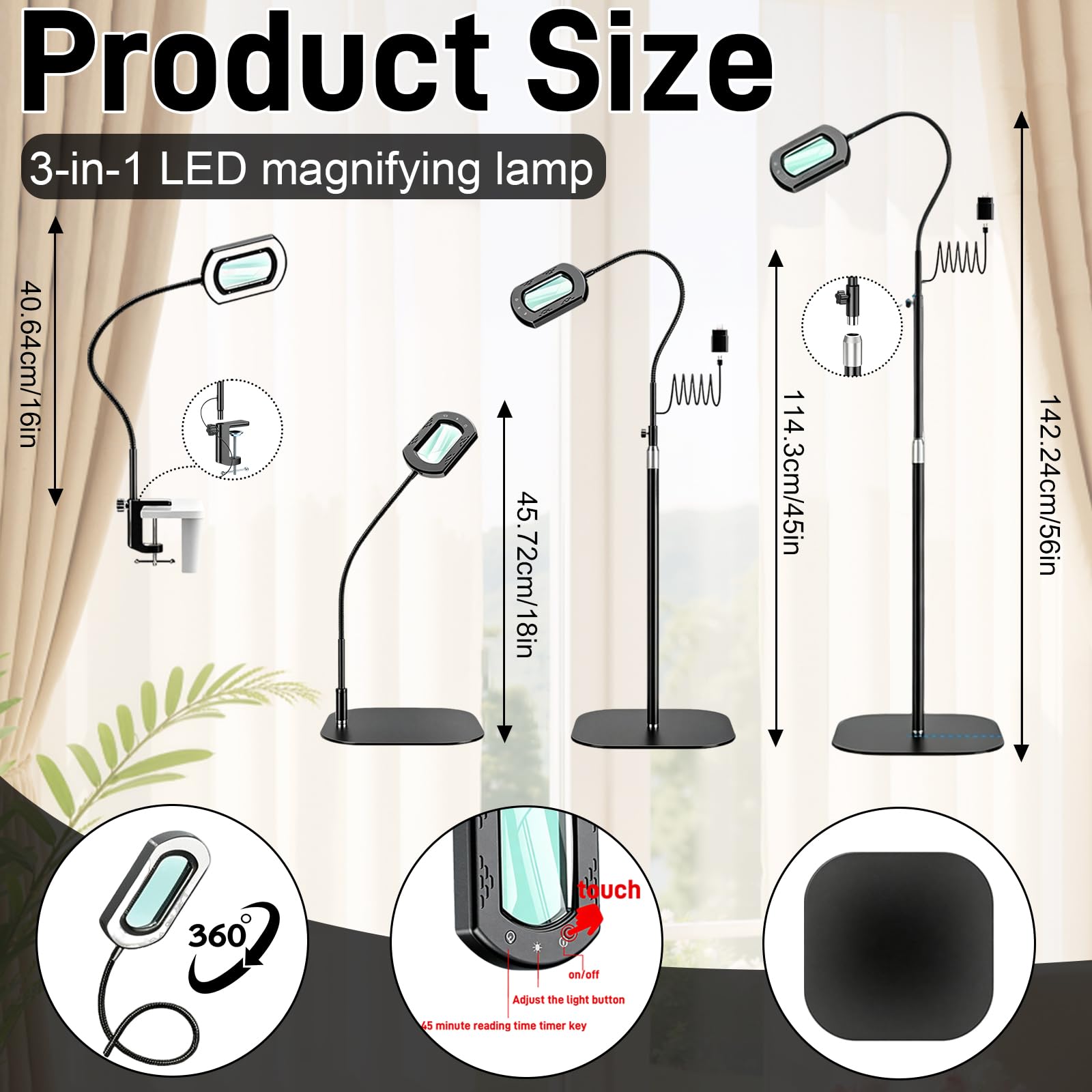 Loupe Grossissante 10x avec LumièRe Et Support, Lampe Loupe 3 en 1 avec 60 LED Et 5 Modes Couleur Grande Lampe Loupe Flexible à Col Cygne pour Seniors Et Loisirs CréAtifs Chambre Salon Bureau