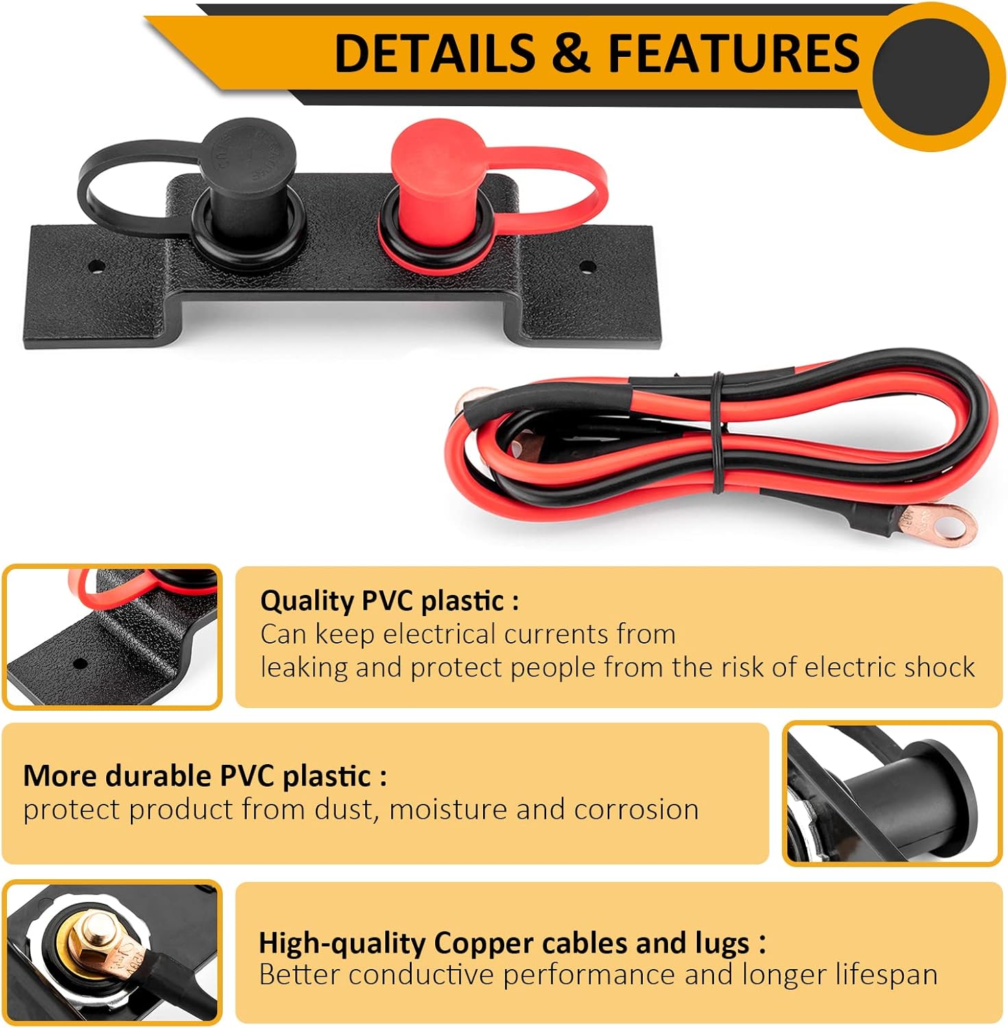 WeiSen Battery Jump Post with Cable, Battery Terminals Relocation Kit Quick & Easy Charging Water Resistant Compatible with Can Am Maverick X3 RZR 2 4 Seats Fits in Factory Holes and Hardware