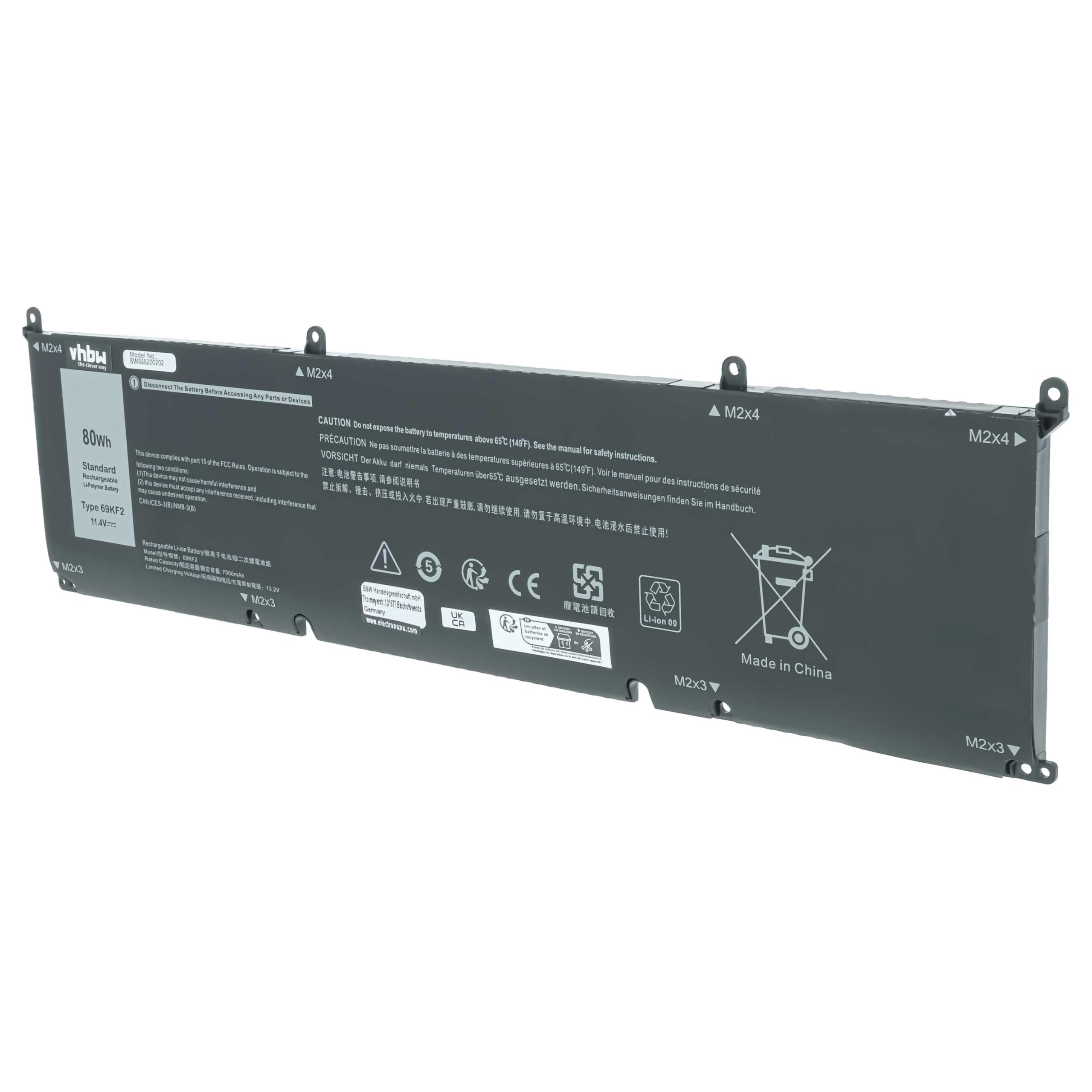 vhbw Zamiennik baterii do Dell 69KF2, 70N2F, M59JH do laptopa (7000 mAh, 11,4 V, litowo-polimerowy)