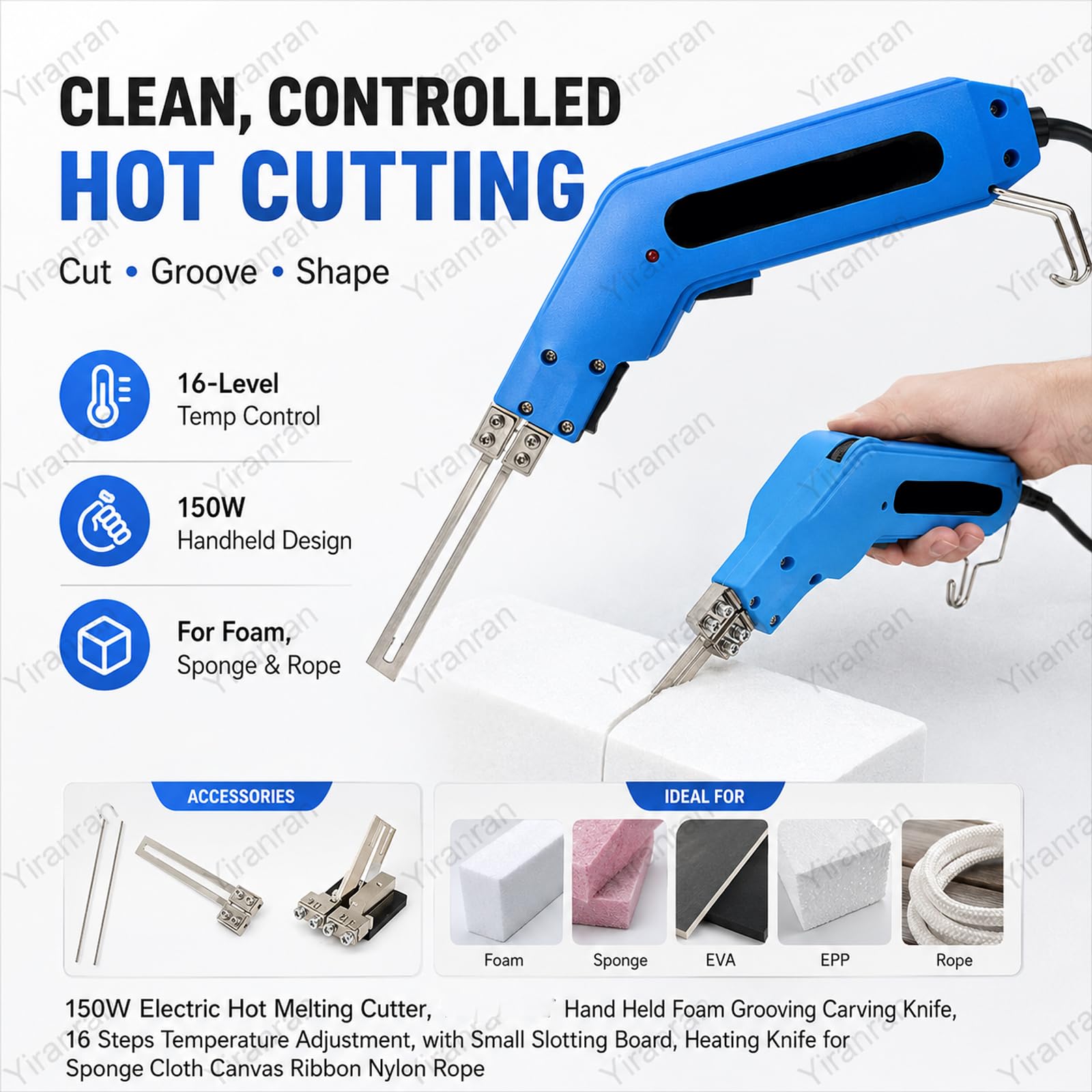 Cortador eléctrico de fusión en caliente de 150 W, herramienta de ranurado y tallado de espuma de mano con tabla de ranura, temperatura ajustable para esponja, lienzo, tela, cuerda de nailon